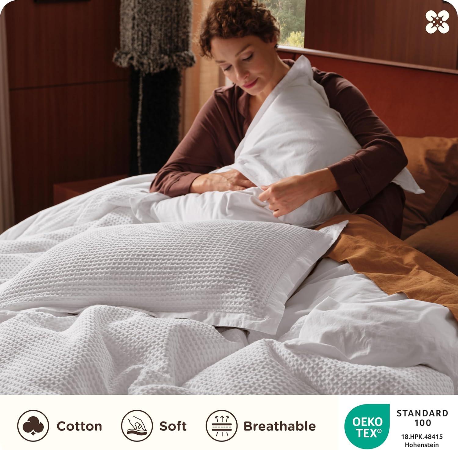 Bedsure Essential Bedsure Cotton Duvet Cover Set - 100% Cotton Waffle Weave Coconut Duvet Cover GentleSoft™️