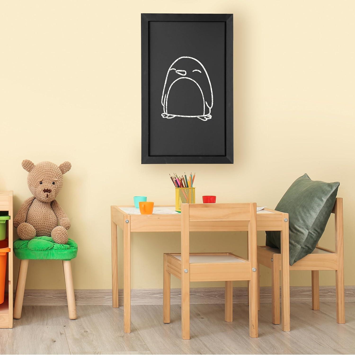 Sunnydaze Large Magnetic Chalkboard for Wall with Pine Frame and Chalk and Eraser - 36" x 24" - Black