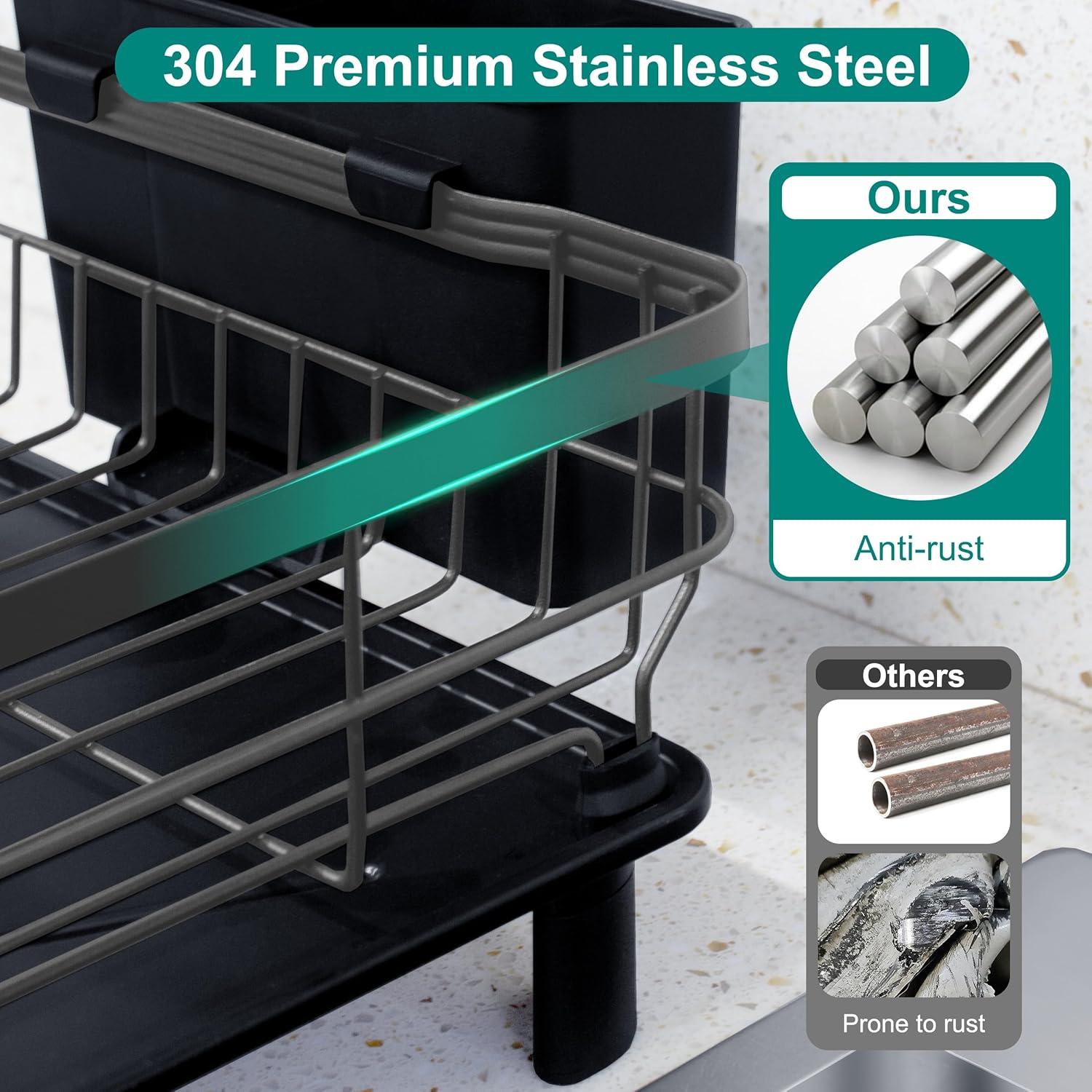 Fabhob Dish Drying Rack for Kitchen Counter,Space-Saving Dish Rack with Drainboard