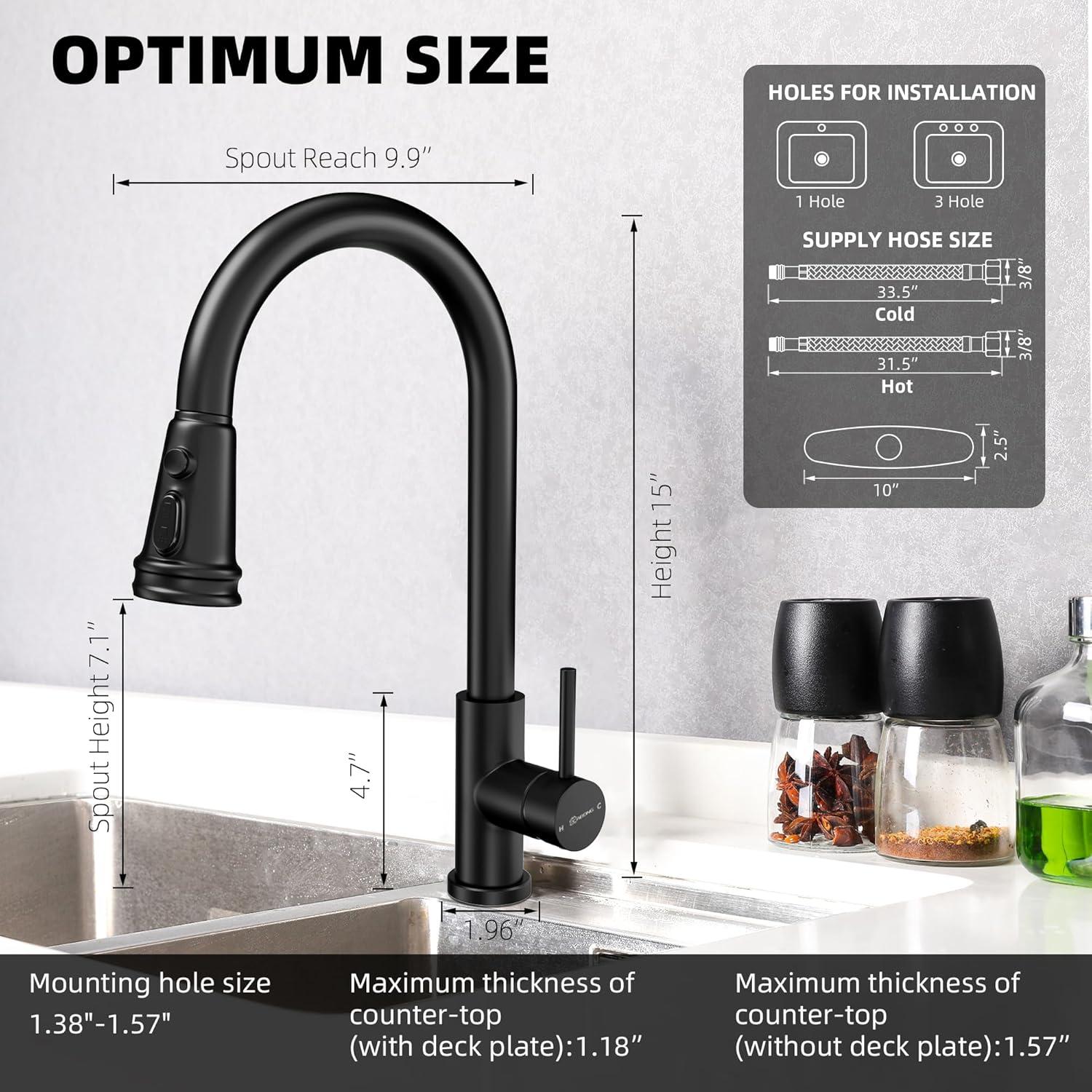 Matte Black Stainless Steel Pull-Down Kitchen Faucet