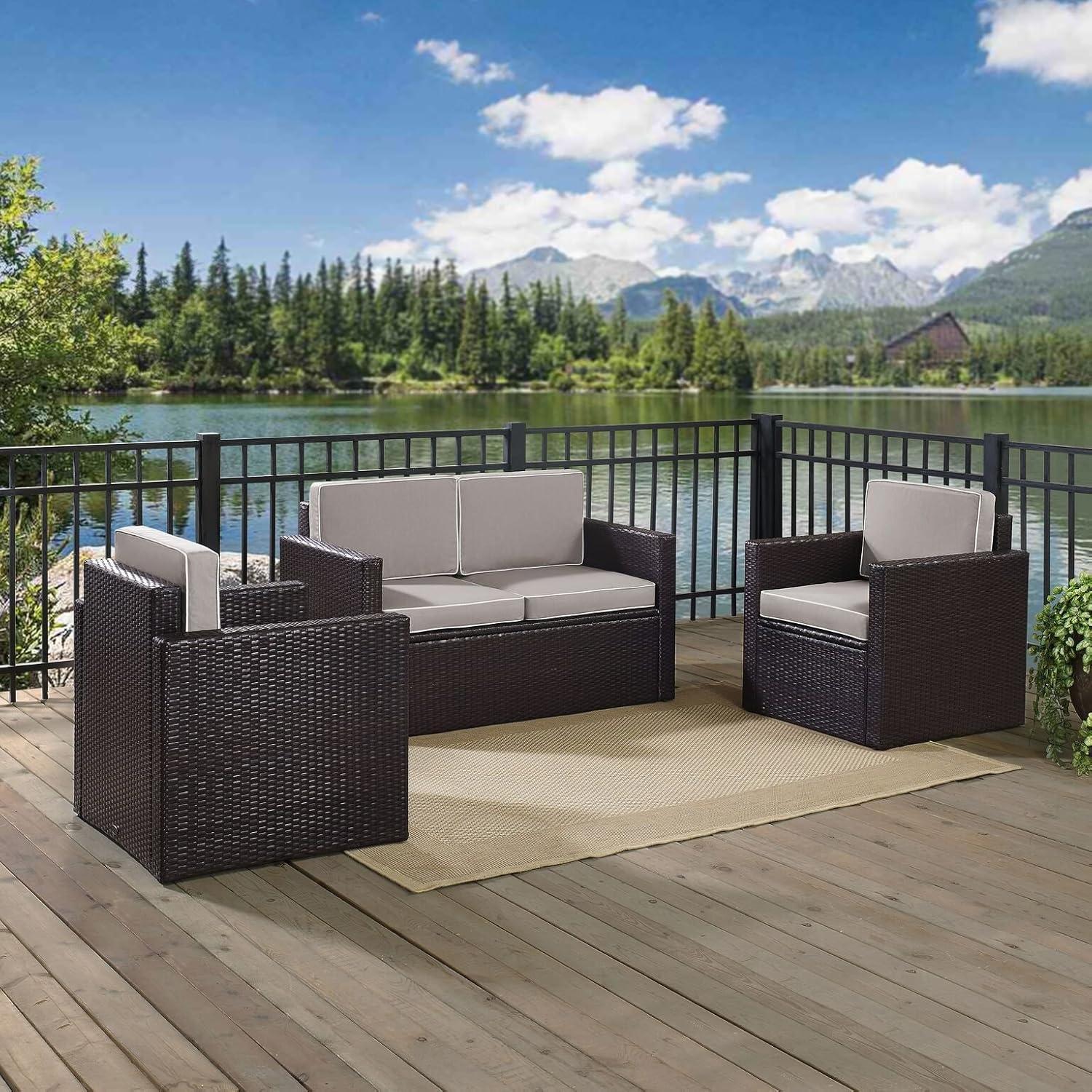 Palm Harbor 3pc All-Weather Wicker Patio Seating Set - Gray - Crosley: Outdoor Furniture Set with Cushions & Steel Frame