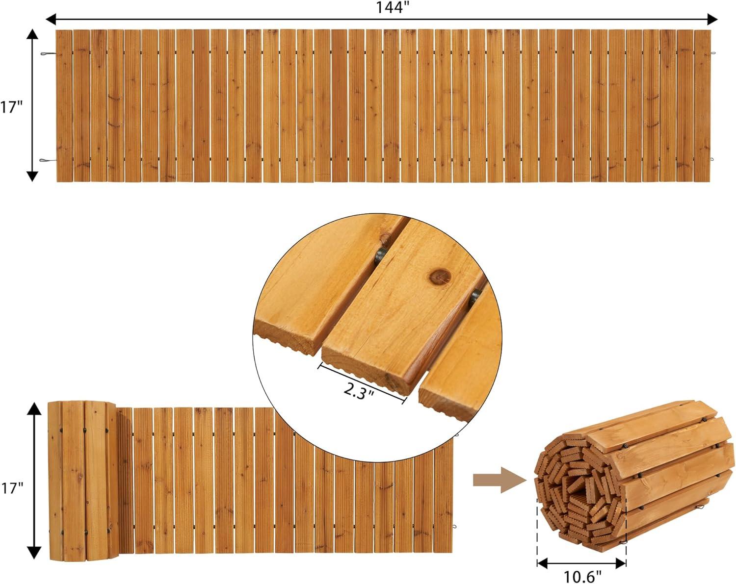 LINSHRY 12FT Wooden Garden Pathway, Outdoor Roll Out Decorative Garden Walkway, Weather-Resistant Non-Slip Hardwood Pathway for Backyard, Beach, Wedding Party Paths