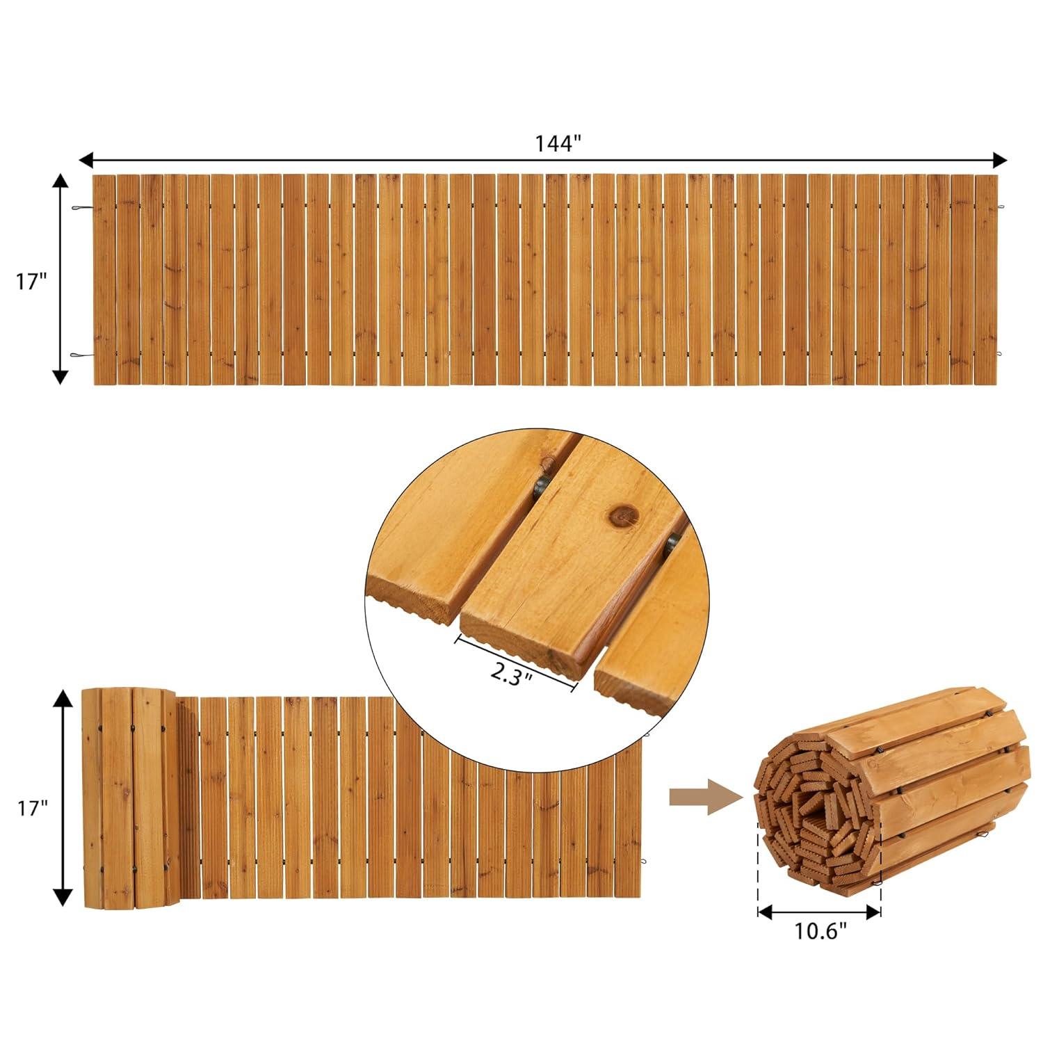 LINSHRY 12FT Wooden Garden Pathway, Outdoor Roll Out Decorative Garden Walkway, Weather-Resistant Non-Slip Hardwood Pathway for Backyard, Beach, Wedding Party Paths