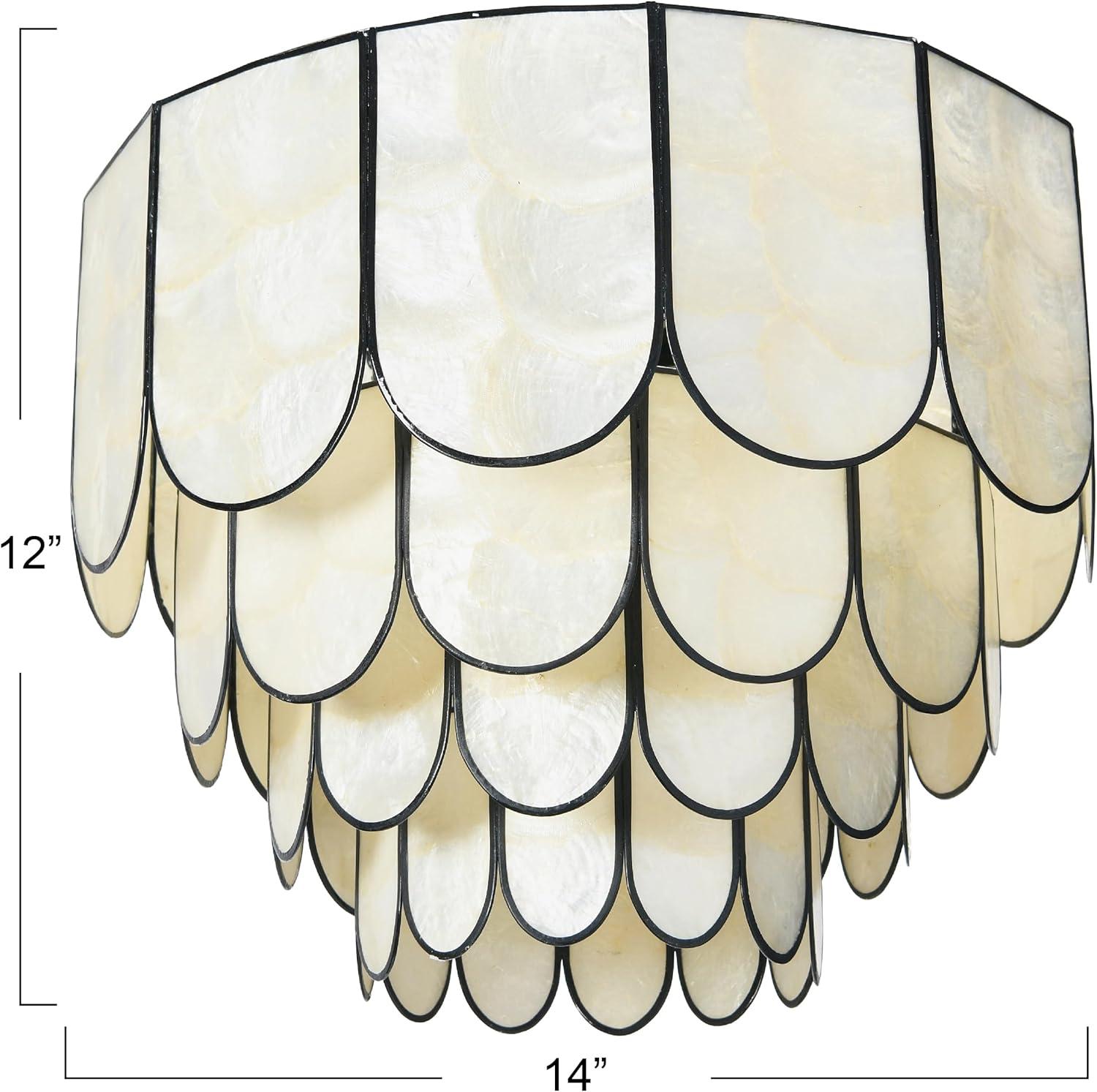 Storied Home 14" Round 4-Tier Capiz and Metal Flush Mount Ceiling Light Black: UL Listed, Iron Body, Off-White Shade