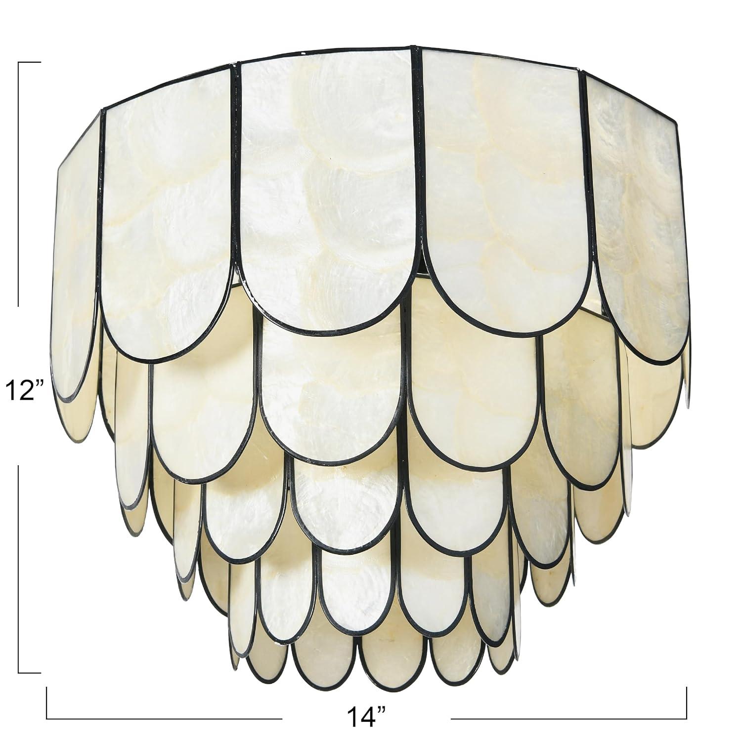 Storied Home 14" Round 4-Tier Capiz and Metal Flush Mount Ceiling Light Black: UL Listed, Iron Body, Off-White Shade