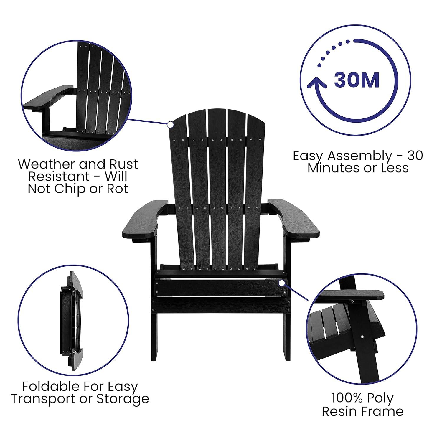 Flash Furniture Charlestown All-Weather Poly Resin Indoor/Outdoor Folding Adirondack Chair in Black