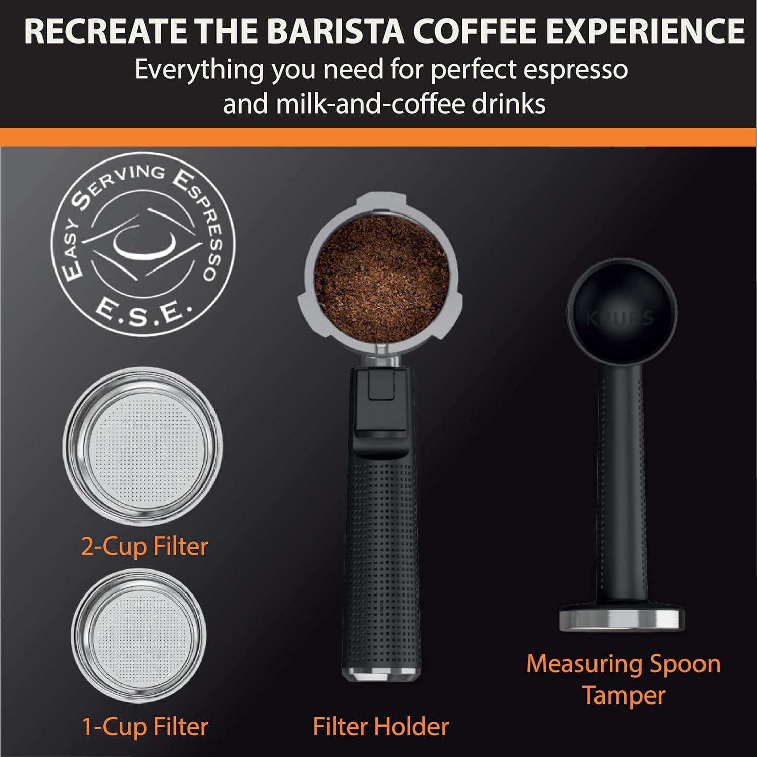 Krups Espresso Maker, 15 Bar Pressure, Stainless Steel