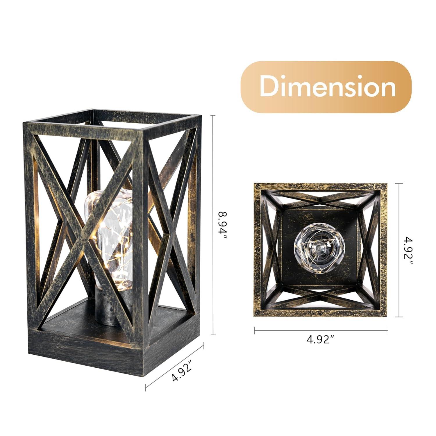 WINGBO 2 Pack Retro Battery Powered Table Lamps, Battery Operated Cordless Lamp Set, Portable Nightlight Decorative Light for Living Room Dining Room Bedroom Entryway Patio, Black & Gold Finish