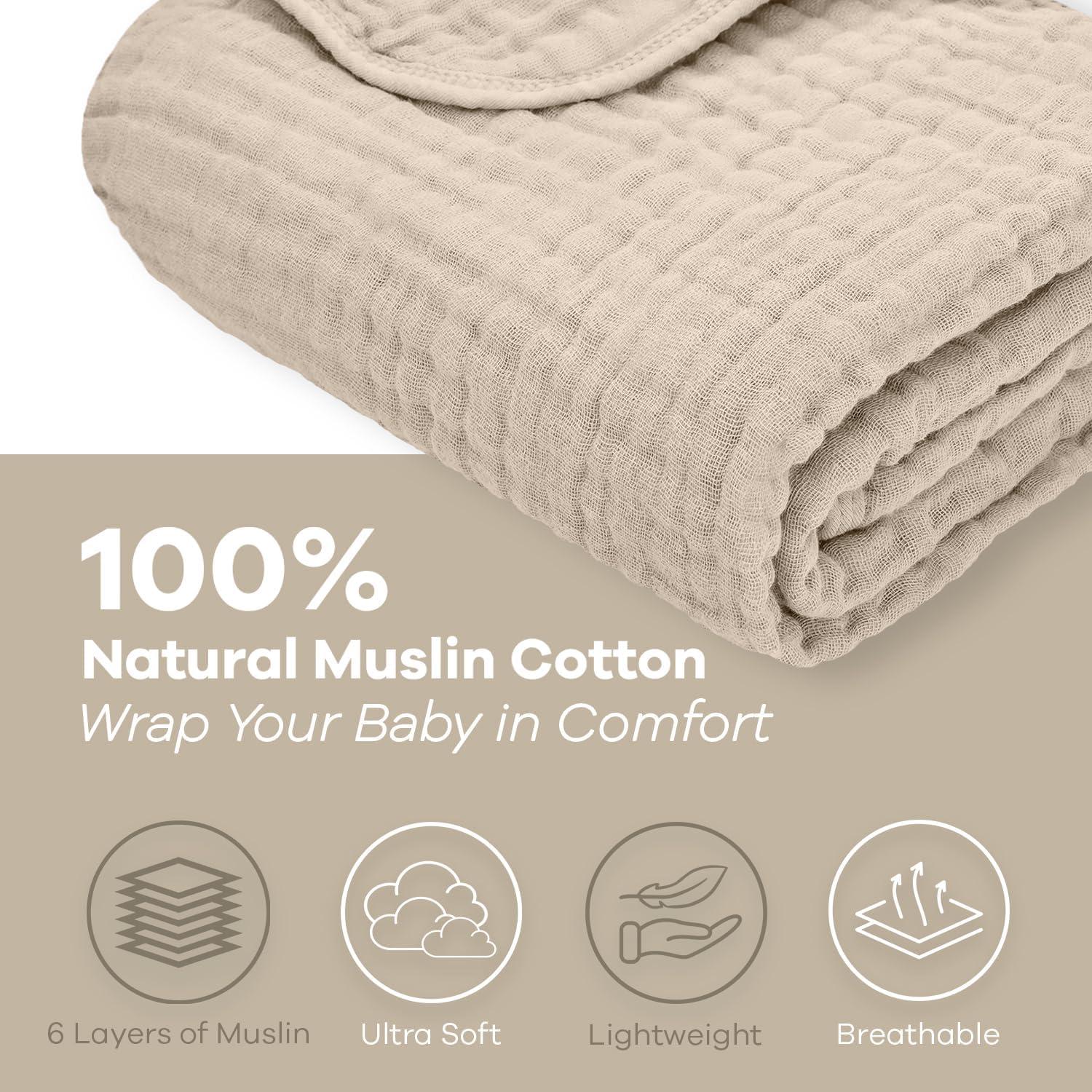 Large Sand Organic Muslin Cotton Baby Blanket