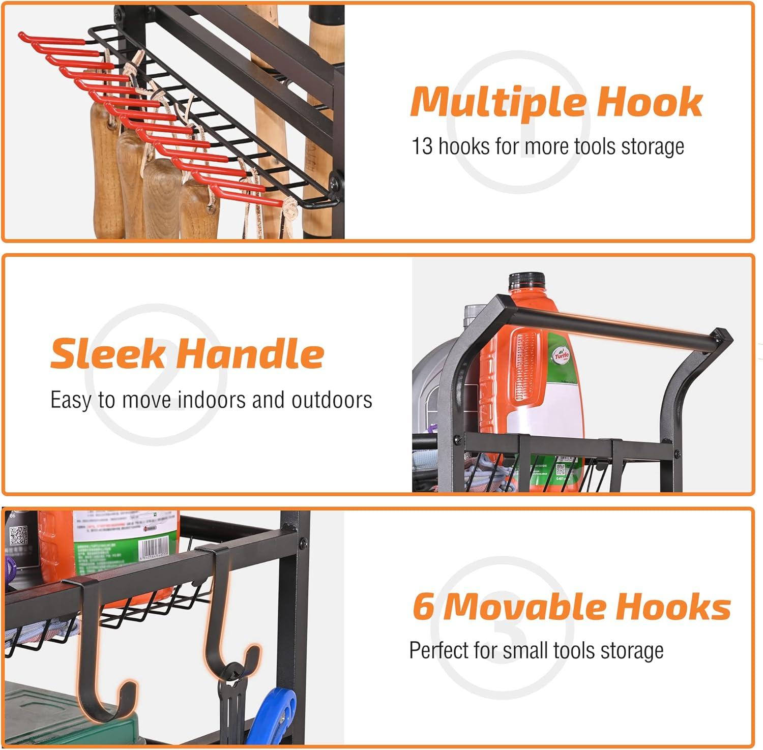 Textiles Hub Garden Tool Organizer With Wheels, Garden Tool Rack, Yard Tool Holder For Rakes, Shovel, Fertilizer, Garden Tool Storage For Garage, Shed, Outdoor