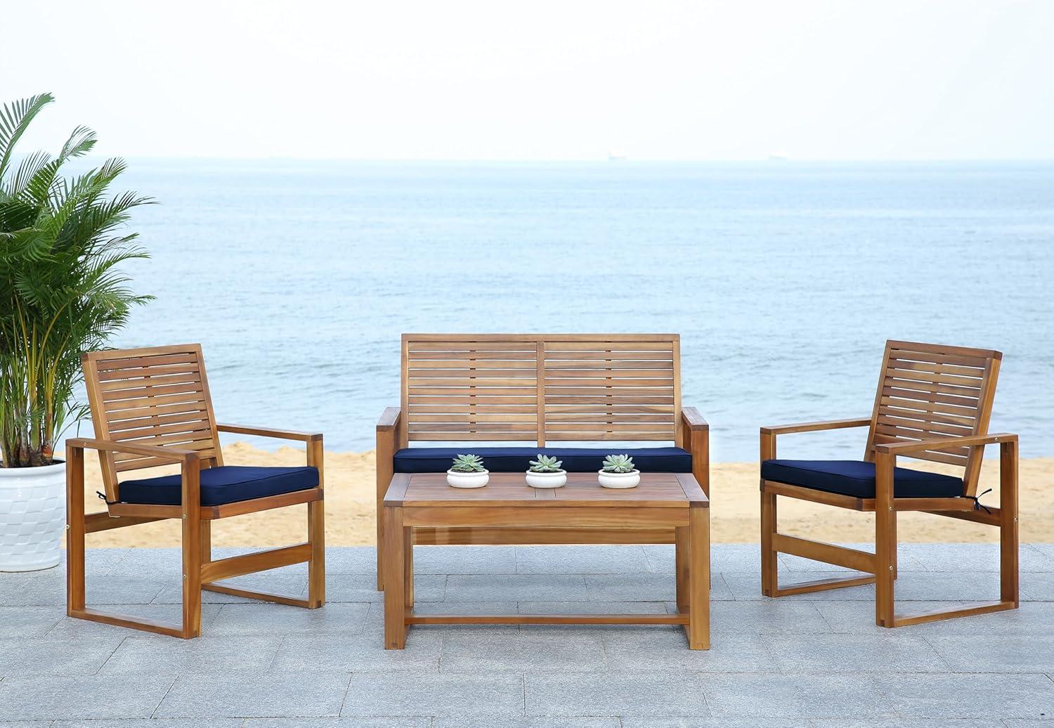 Ozark 4 Piece Set - Indoor/Outdoor - FOX6007 - Natural/Navy - Safavieh
