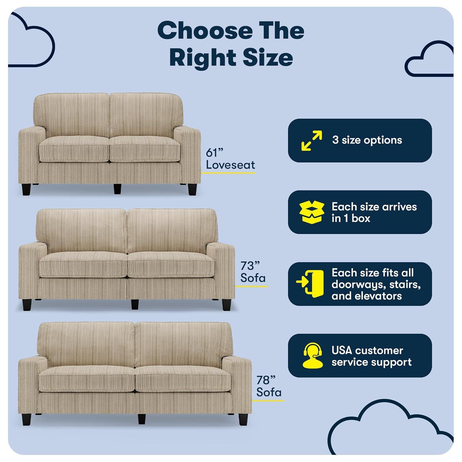 Serta Palisades 61" Track Arm Sofa, Easy Care Fabric, Soft Pillow Back, Pocket Coil Seat Cushions