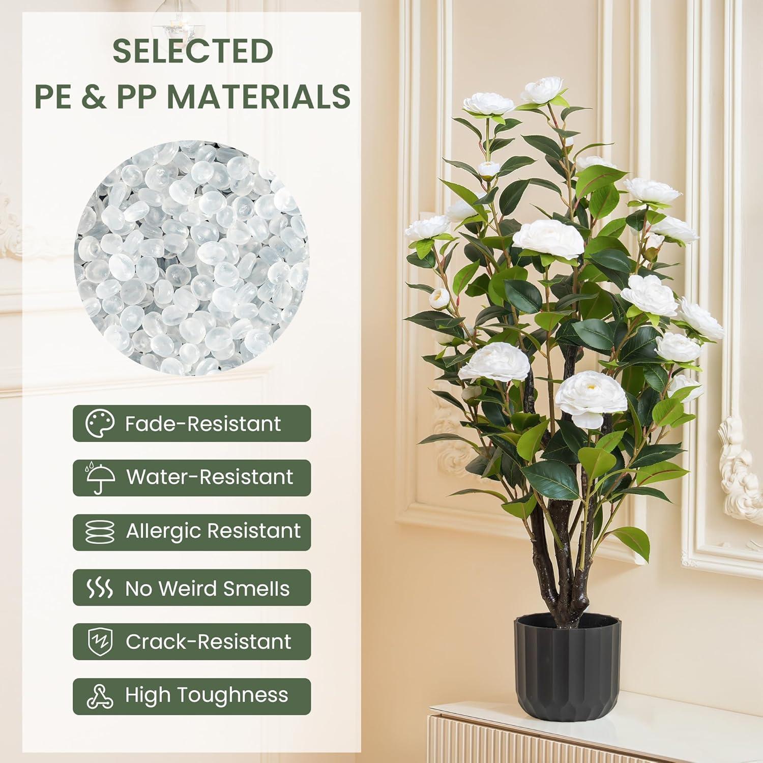 Primrue Primrue 38'' Artificial Camellia Tree Faux Floral Plant Fake Tree For Decoration White