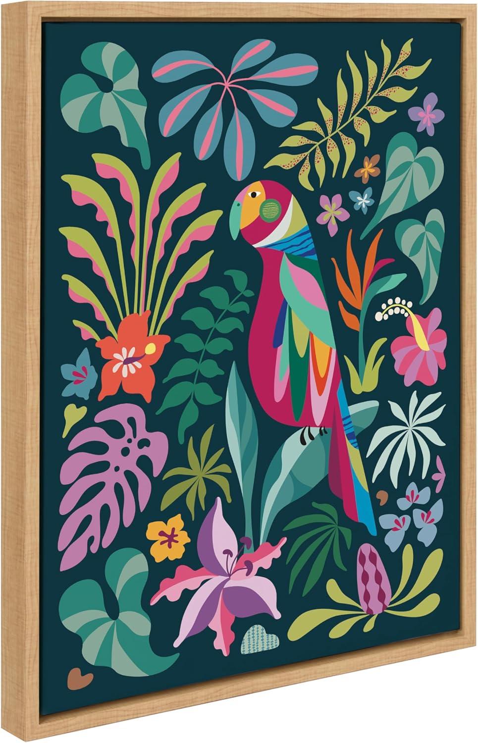 Kate & Laurel All Things Decor 18"x24" Sylvie Tropical Parrot Wall Art by Rachel Lee: Mid-Century Modern Canvas