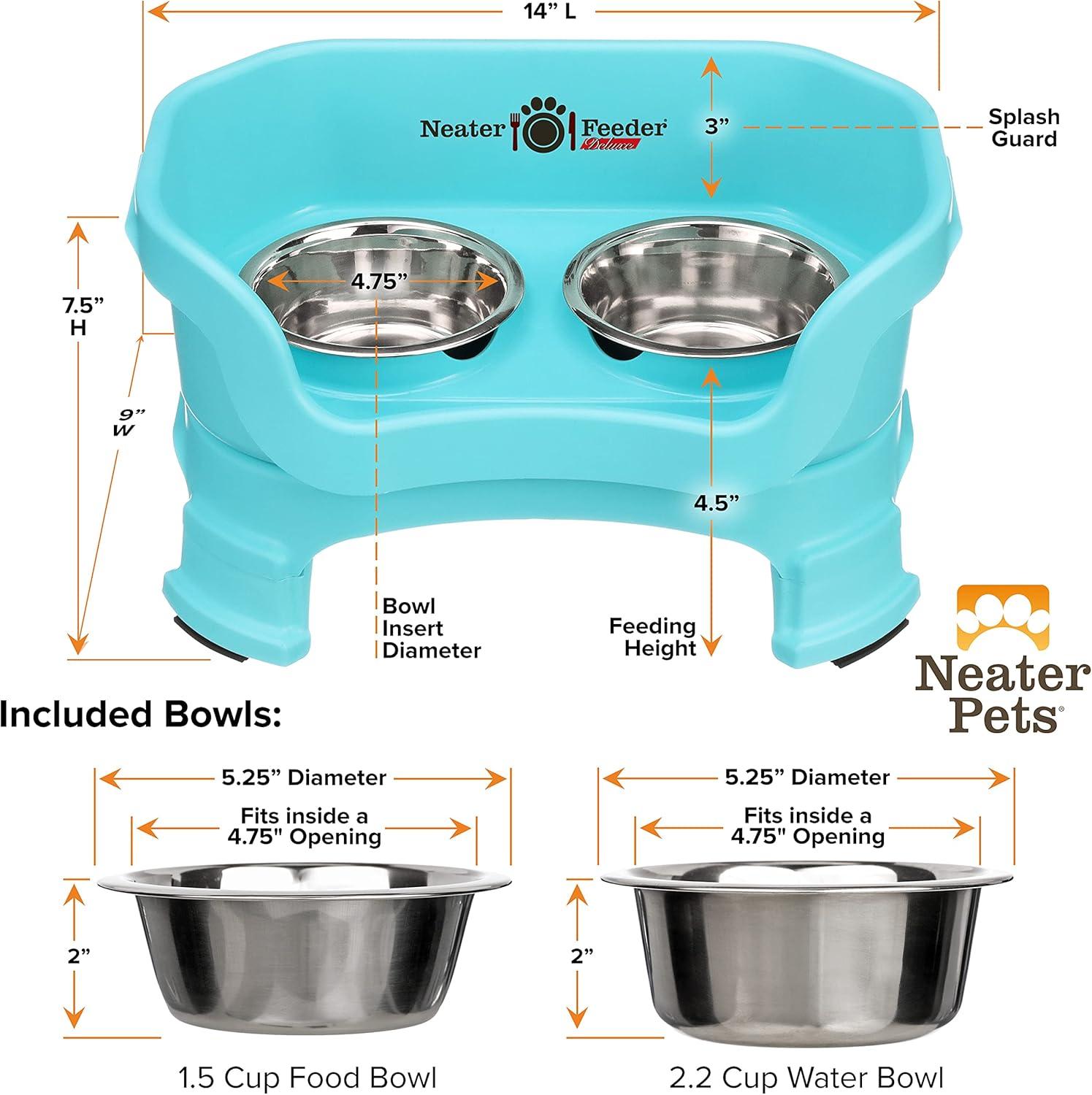 Neater Pets Neater Feeder Deluxe With Leg Extensions Mess-Proof Elevated Food & Water Bowls for Small Dogs, Aquamarine