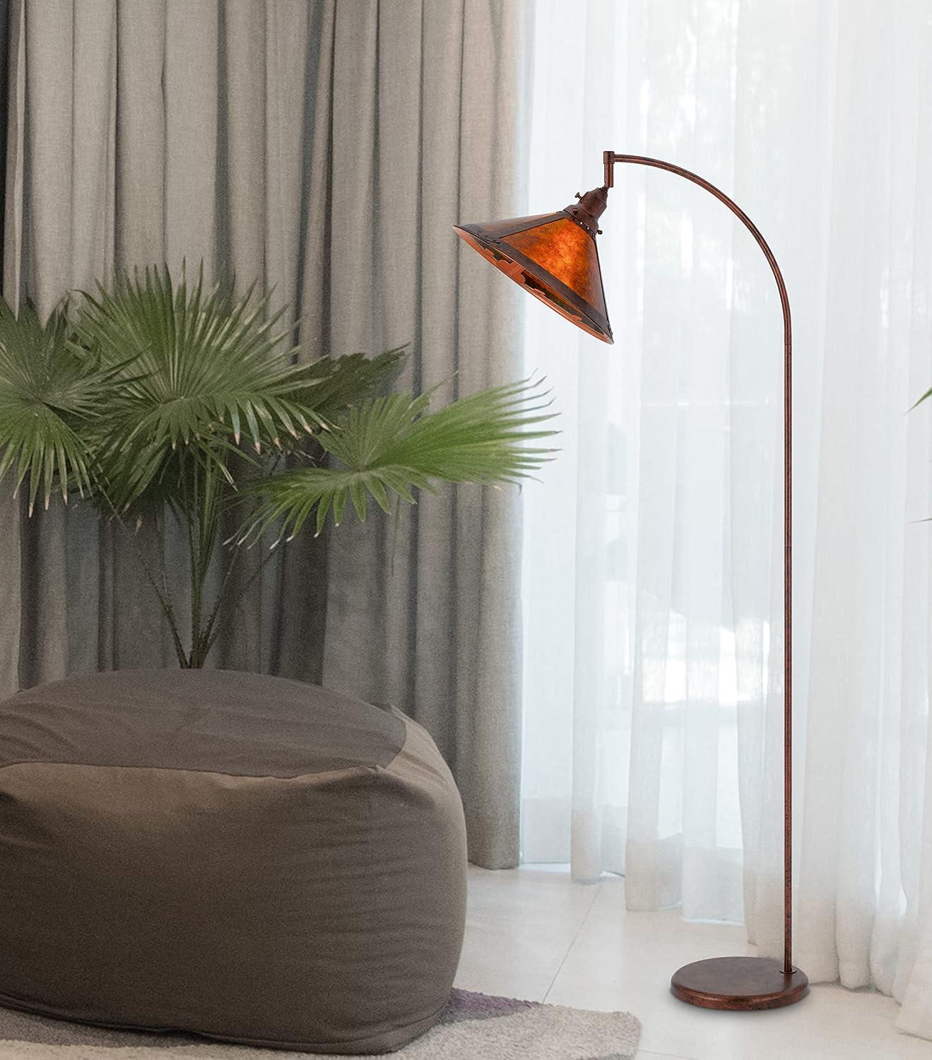 Rust Adjustable Metal Arc Floor Lamp with Mica Shade