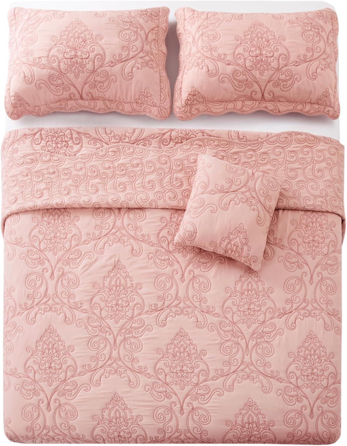 Home Soft Things 4 Piece Damask Embroidery Bedspread Set