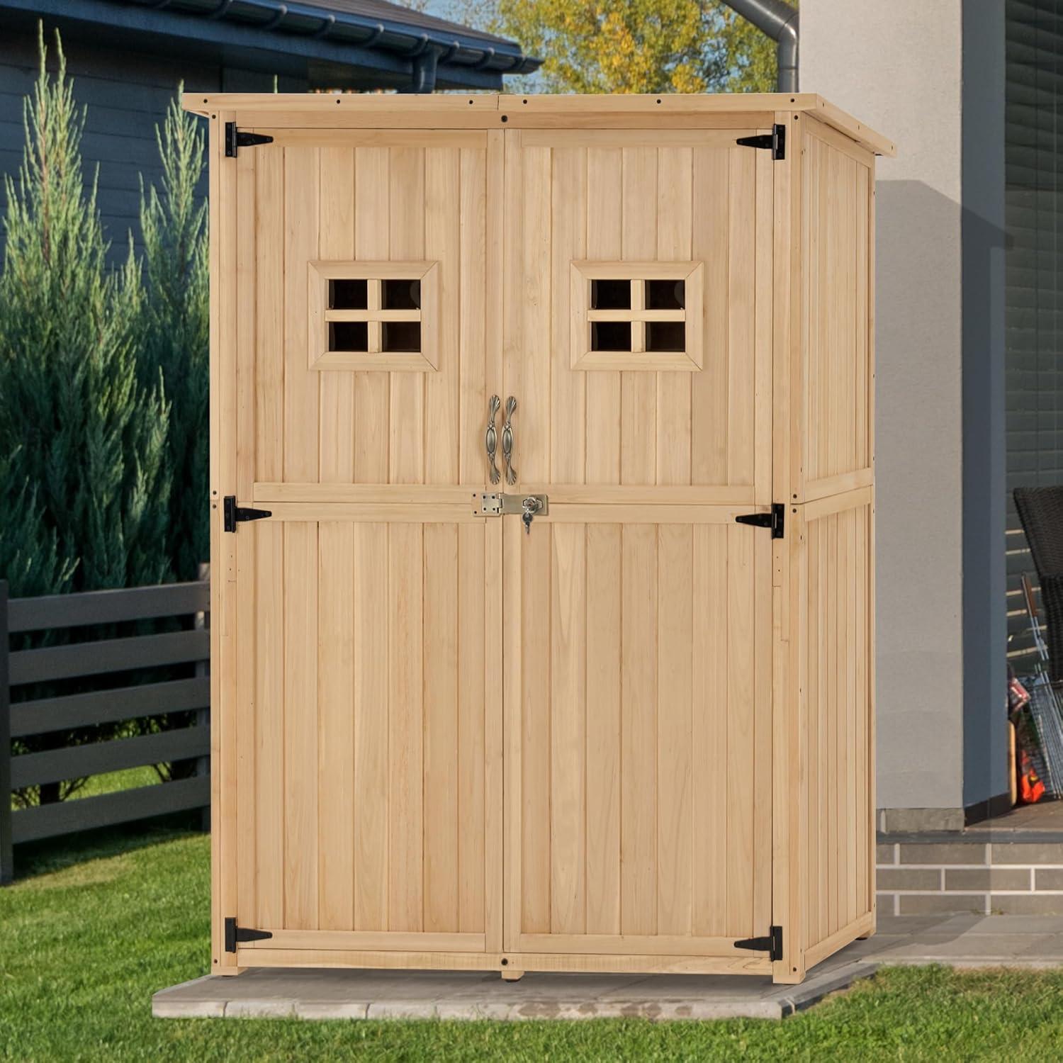 4 ft. W x 2 ft. D Outdoor Wooden Storage Shed with 2 Shelves and Lock