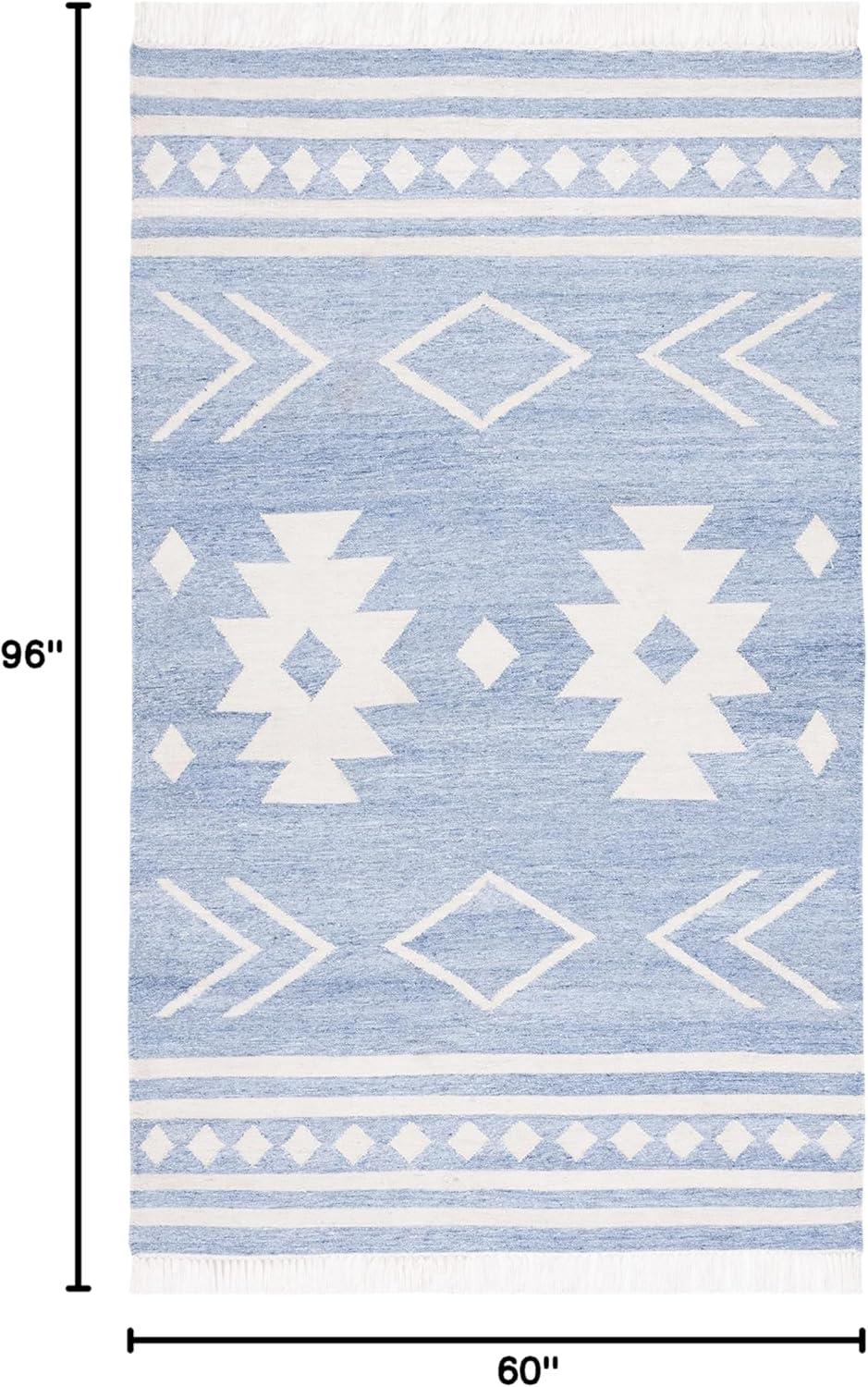 Kilim With Fringes KLM764 Flat weave Area Rug - Blue/Ivory - 5'x8' - Safavieh