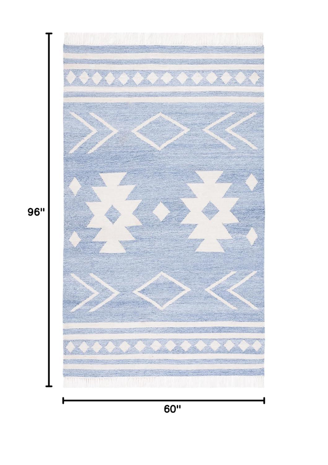 Kilim With Fringes KLM764 Flat weave Area Rug - Blue/Ivory - 5'x8' - Safavieh