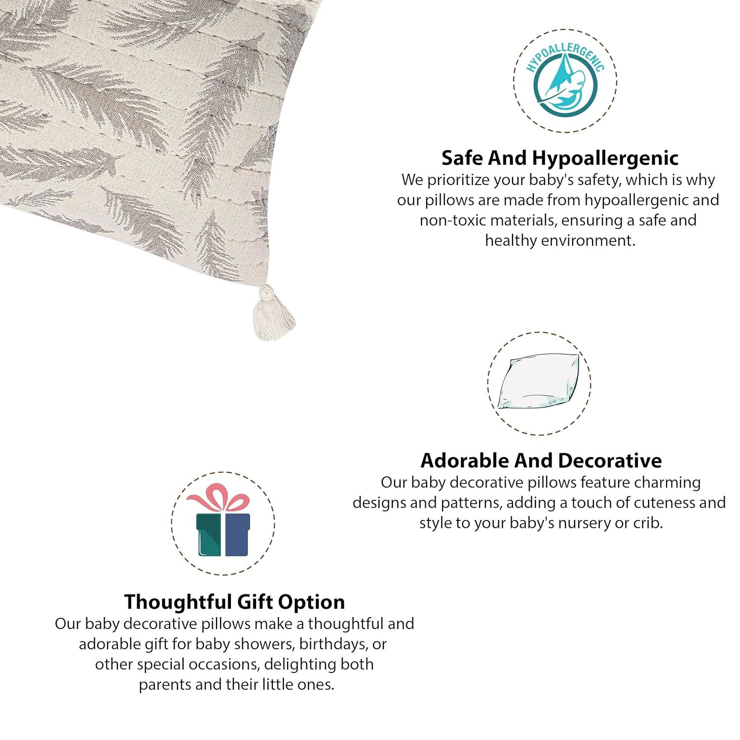 Crane Baby Rectangular Feather 100% Cotton Accent Pillow Cover & Insert for Baby Nursery