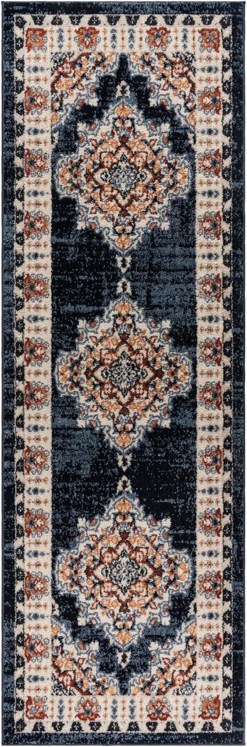 Gertmenian Alor Khelo Traditional Oriental Navy Blue/Ivory/Tan Polypropylene Indoor Area Rug, 2x6 Runner