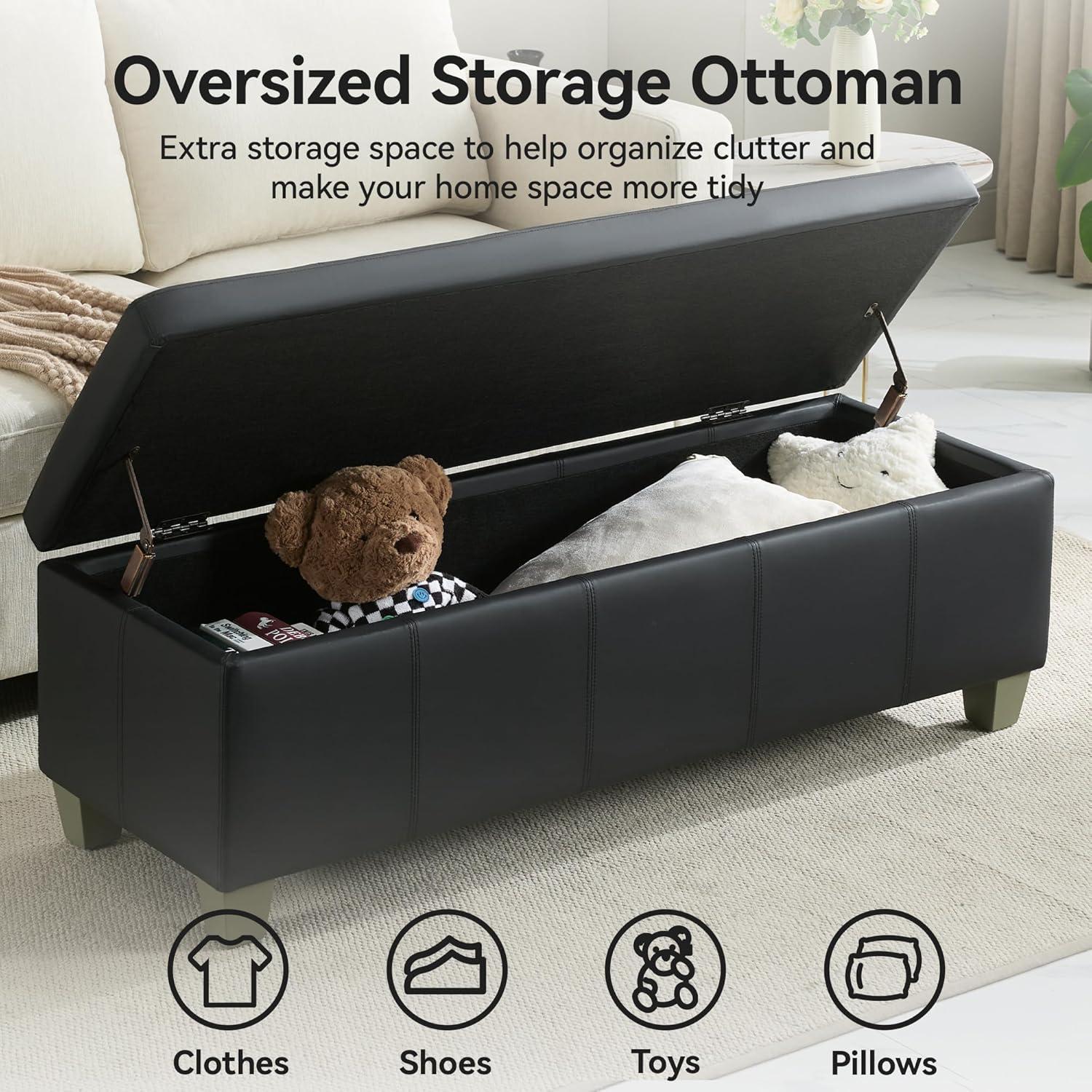 Ebern Designs Faux Leather Upholstered Storage Bench | Wayfair