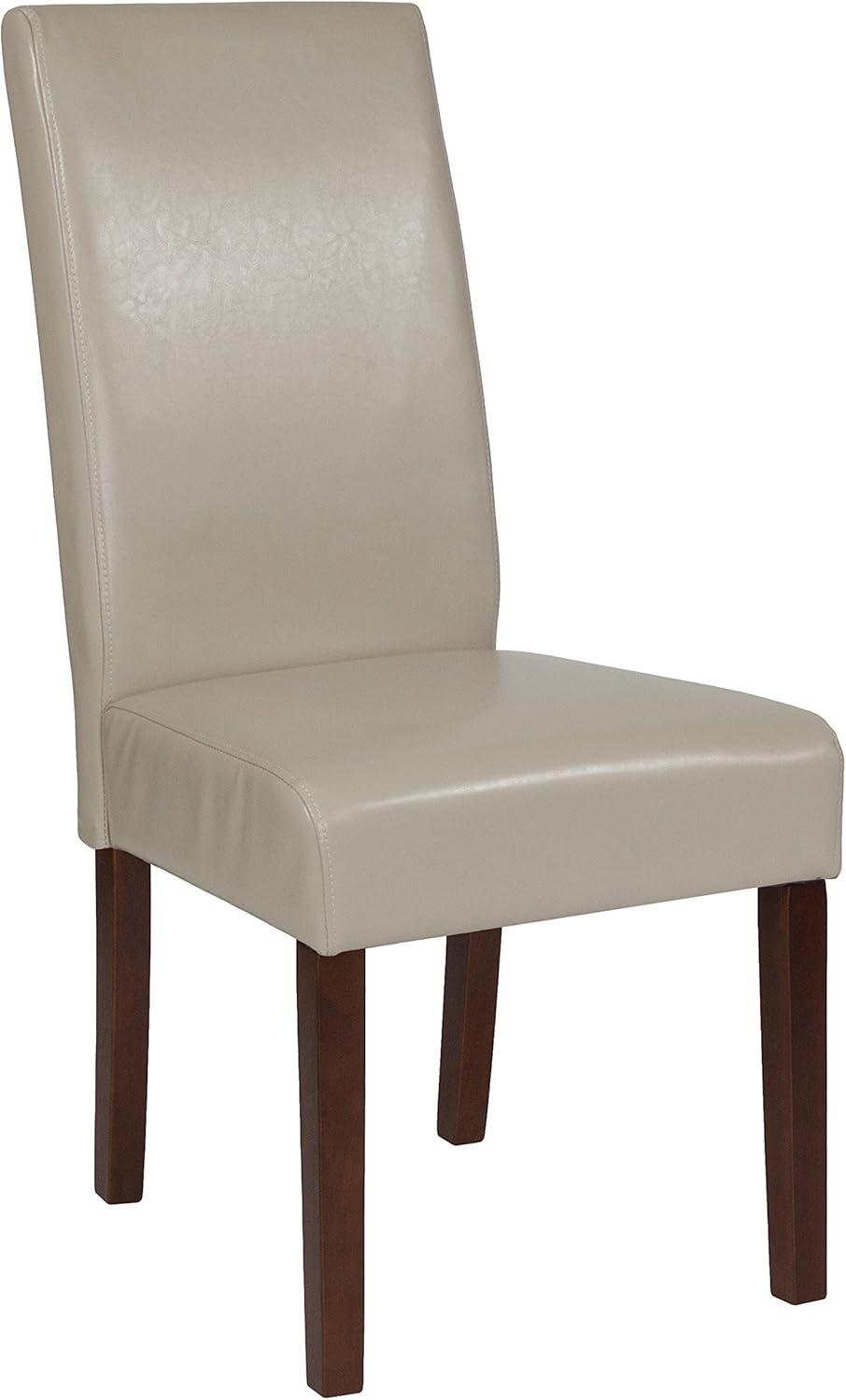 Merrick Lane Mid-Century Panel Back Parsons Accent Dining Chair in Beige Faux Leather