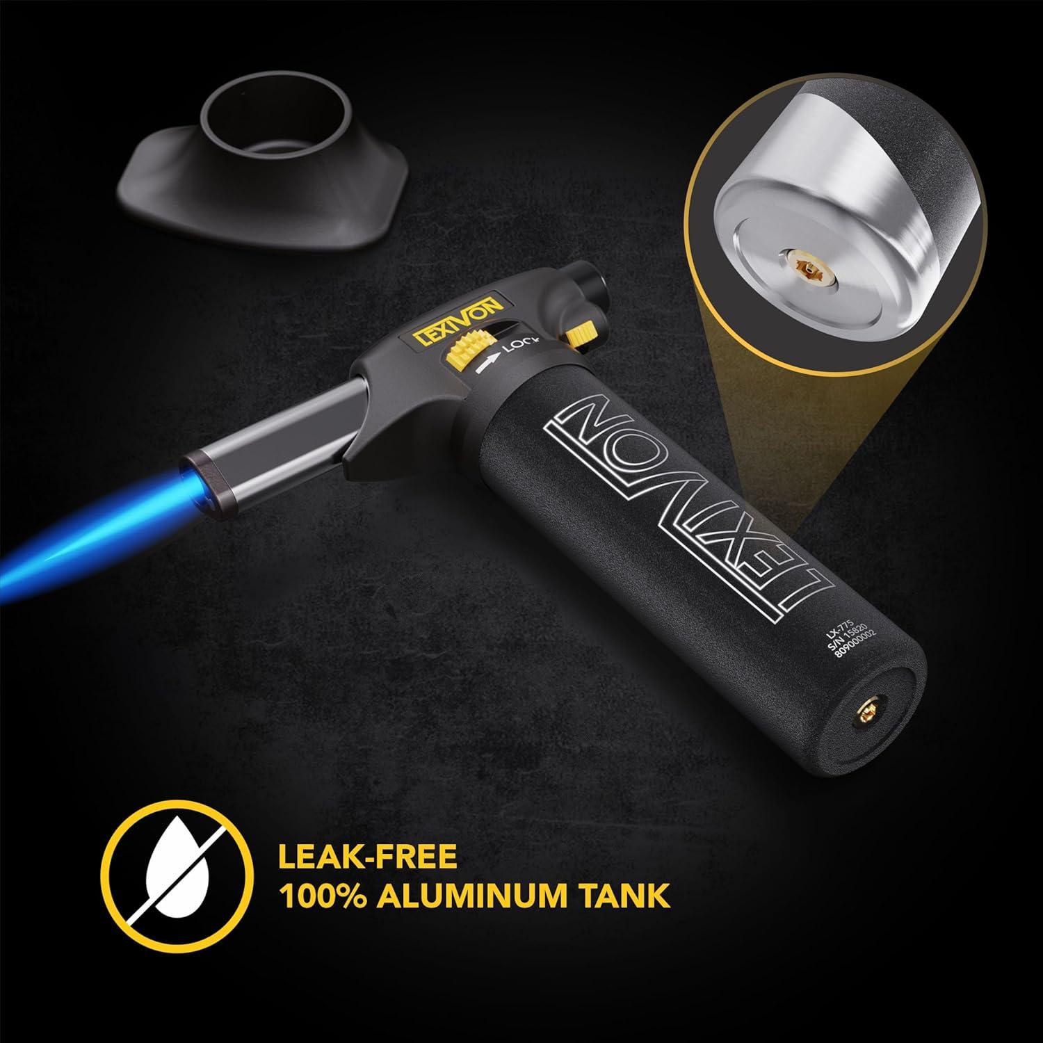 Compact Black Aluminum Butane Torch Lighter with Adjustable Flame
