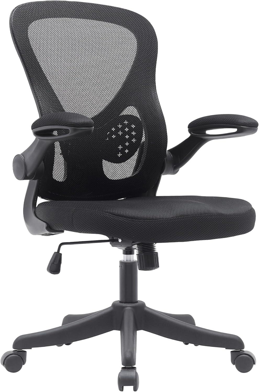 Techni Mobili Mesh Task Office Chair with Flip Up Arms Black - Techni Mobili: Ergonomic, Adjustable, Swivel, Nylon Frame