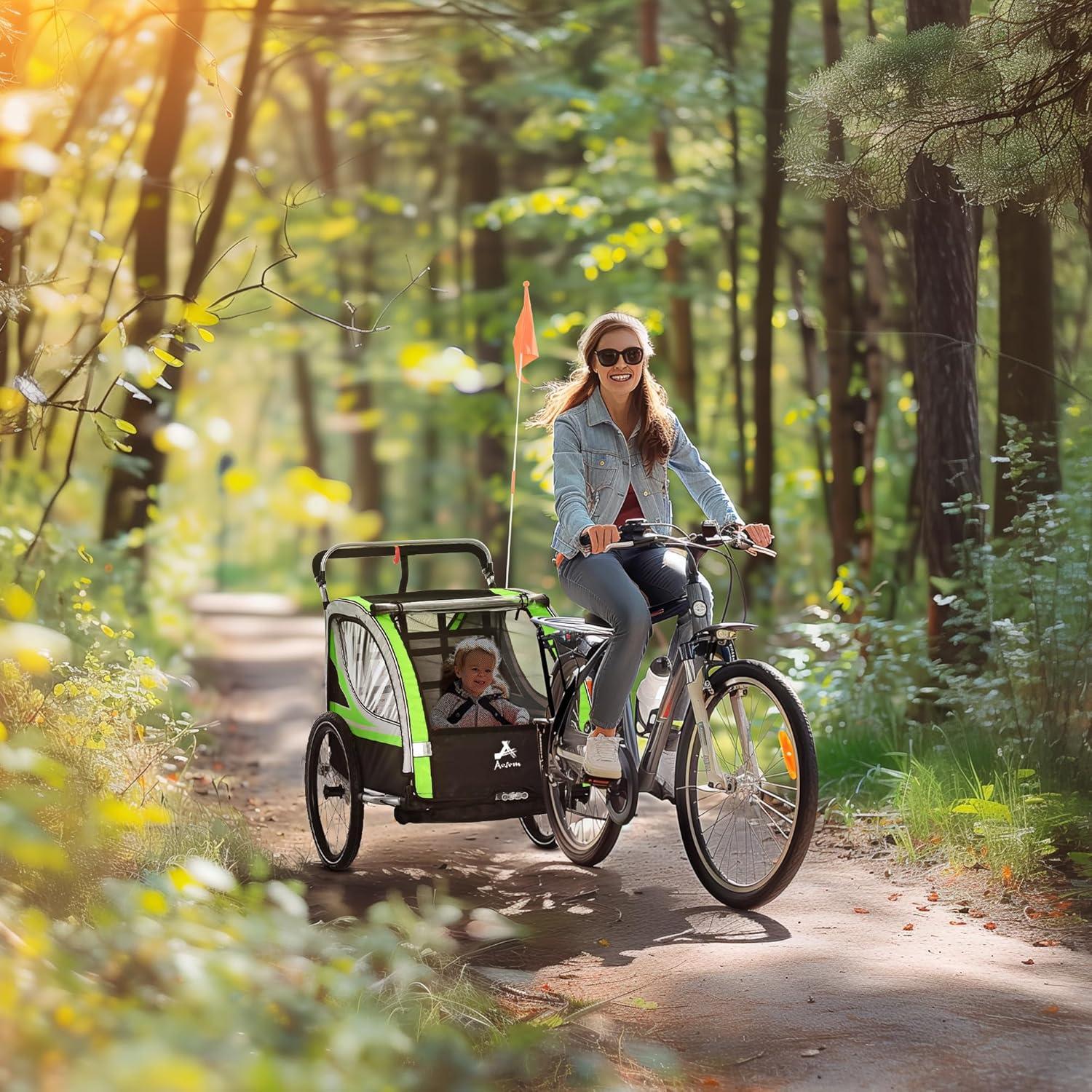 Green and Black 2-in-1 Child Bike Trailer Stroller