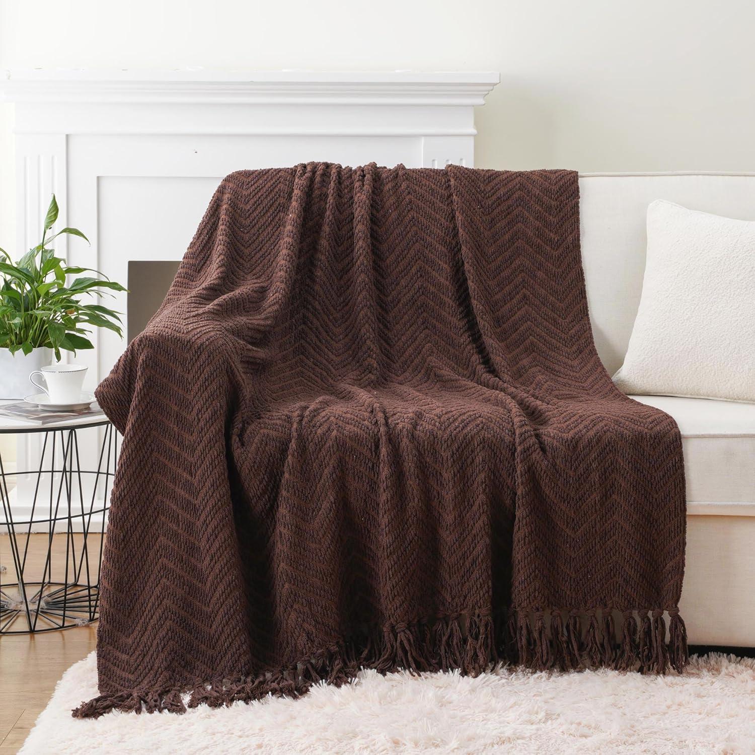 Battilo Home Throw Blanket for Couch, Super Soft Cozy Warm Throws for Twin Bed, Knit Woven Chenille Blanket Versatile for Sofa Bedroom Home Decor