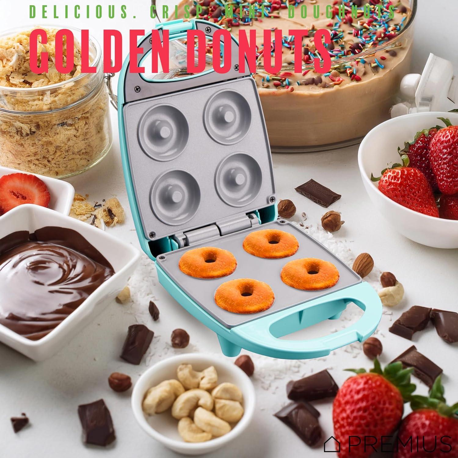 PREMIUS Ceramic Non-Stick Mini Snack Donut Maker, Turquoise, 2 Inch Mold, 4 Count