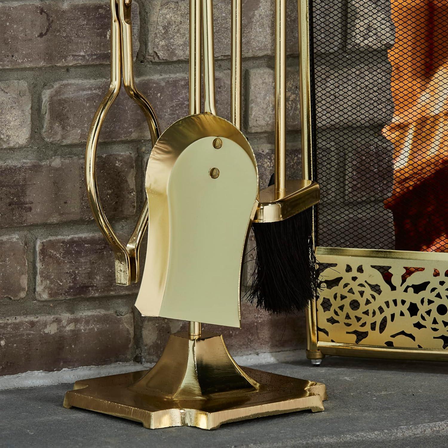 Polished Brass 5-Piece Fireplace Tool Set with Steel Construction