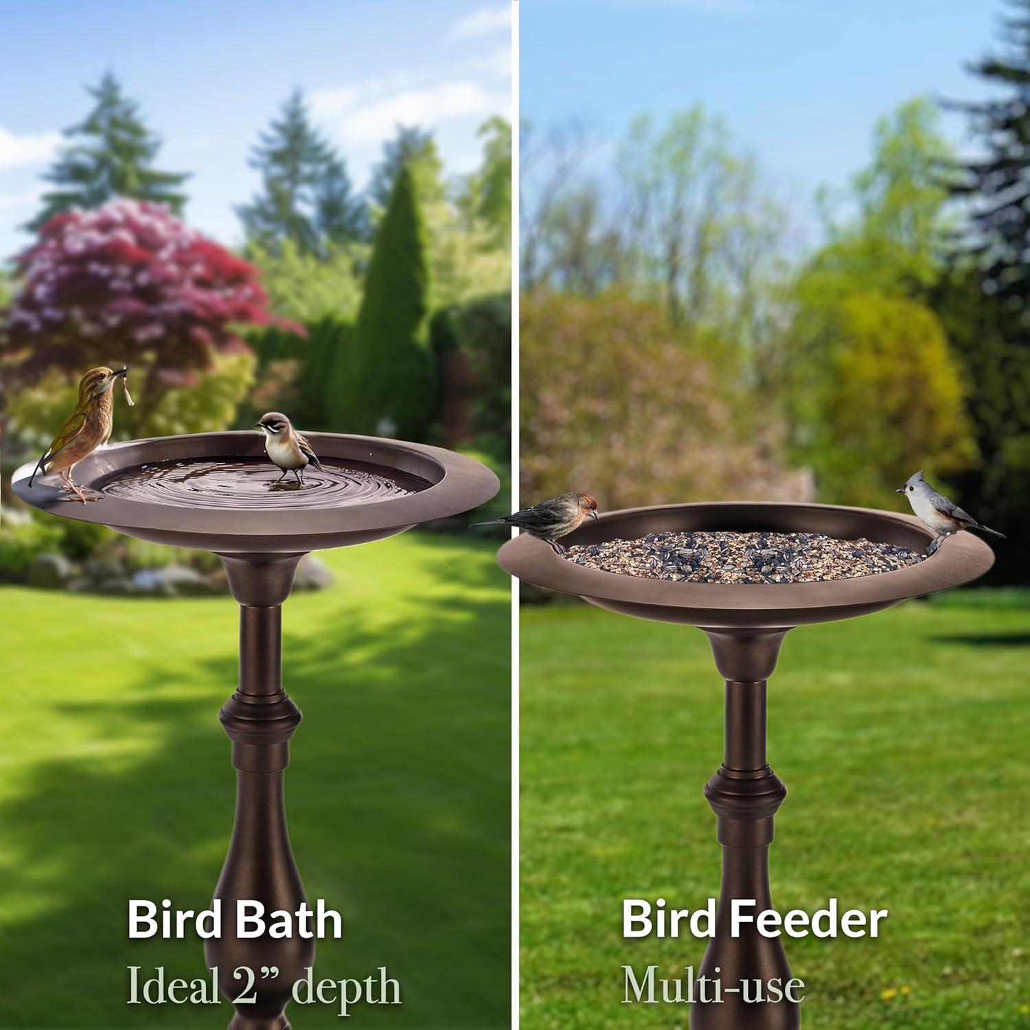 Bronze Pedestal Bird Bath with Decorative Fairy