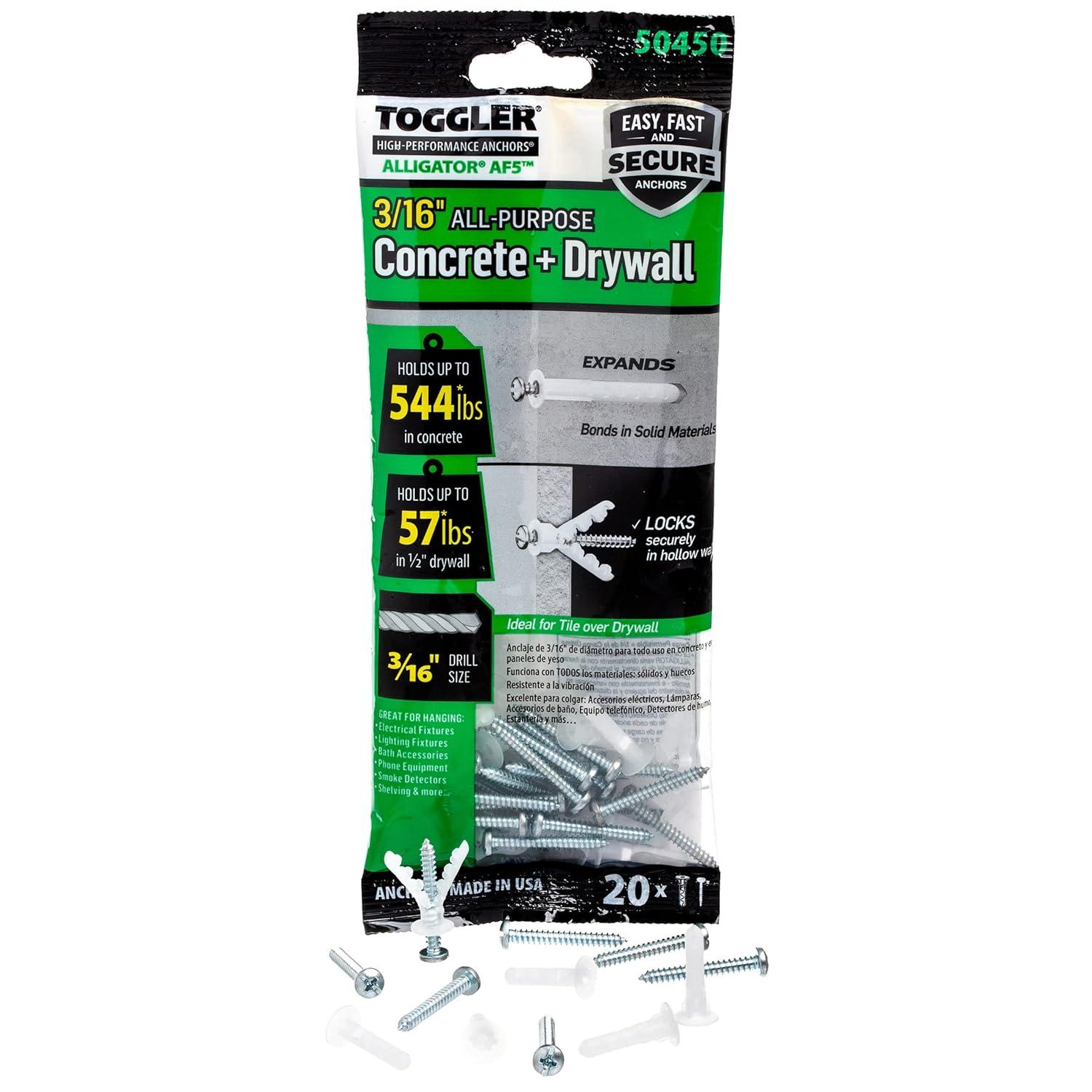 Toggler 3/16" Heavy-Duty Polypropylene Concrete and Drywall Anchors