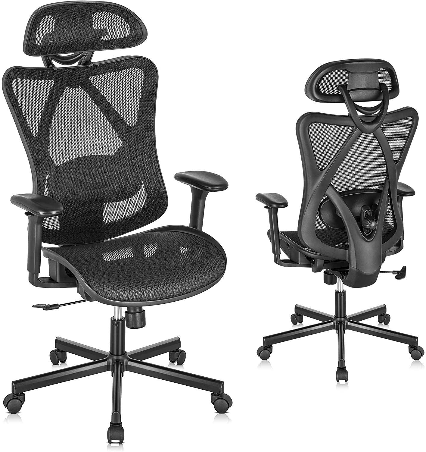 Mesh Office Chair,Ergonomic Office Chairs with Wheels,Adjustable Lumbar Support,Armrest,Headrest-Tilt High Back Desk Chair with Mute Wheel for Office, Home, Gaming
