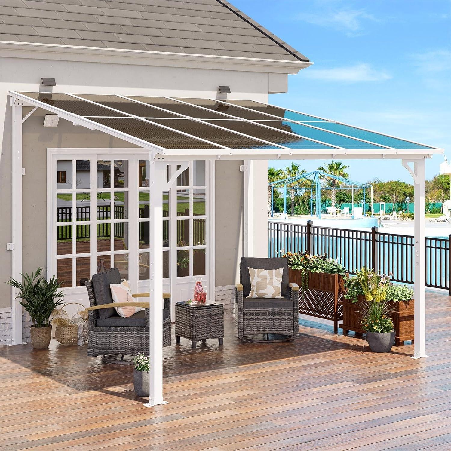 MEISSALIVVE Gazebo, Wall Mounted Gazebo, Lean To Metal Awnings Gazebos, Gazebo Pergola With Sloped Roof, Outdoor Patio Gazebo Awning For Backyard, Deck