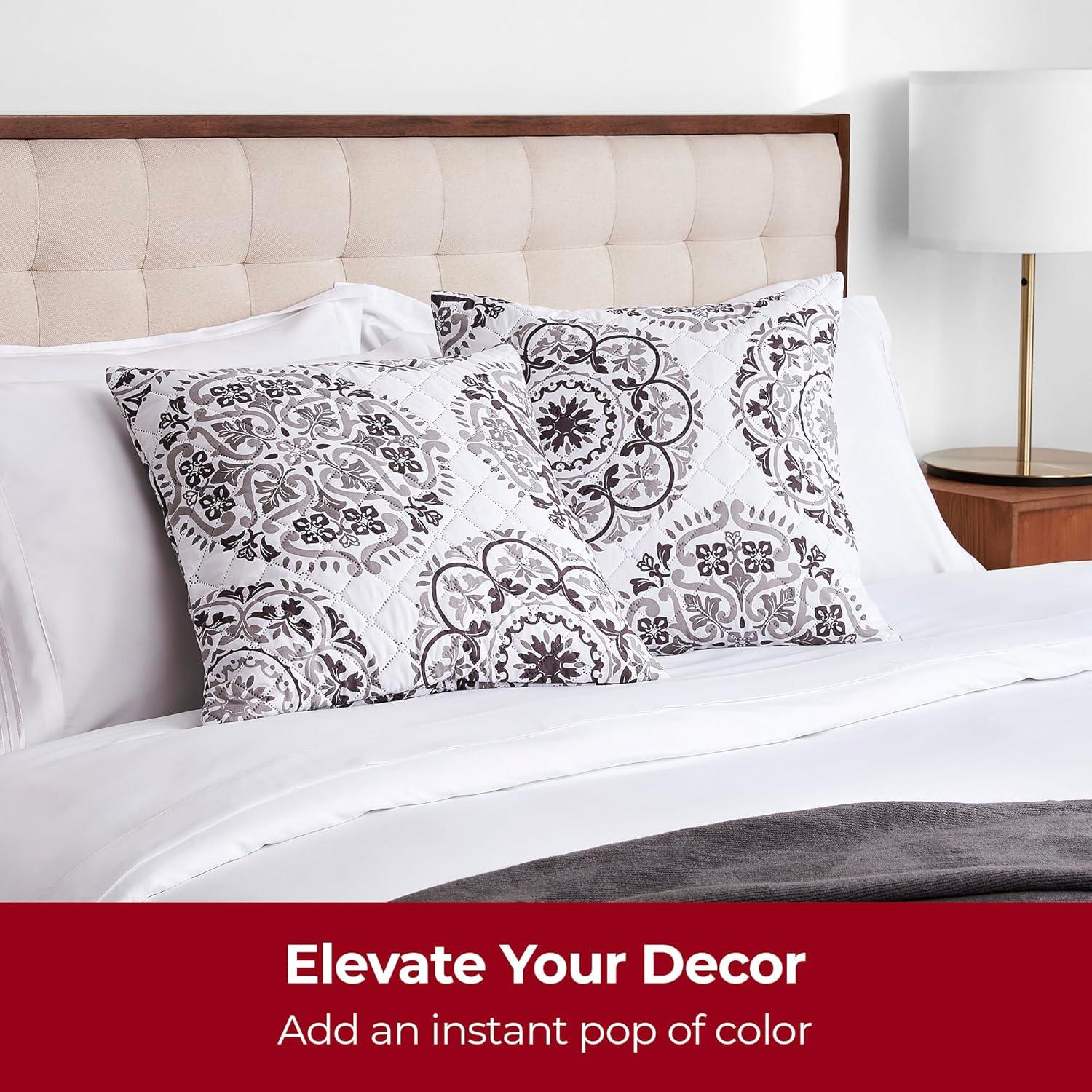 Mellanni Decorative Throw Pillow Covers with Pinsonic Quilt Stitching, 18x18, Rossete Gray, 2 Count