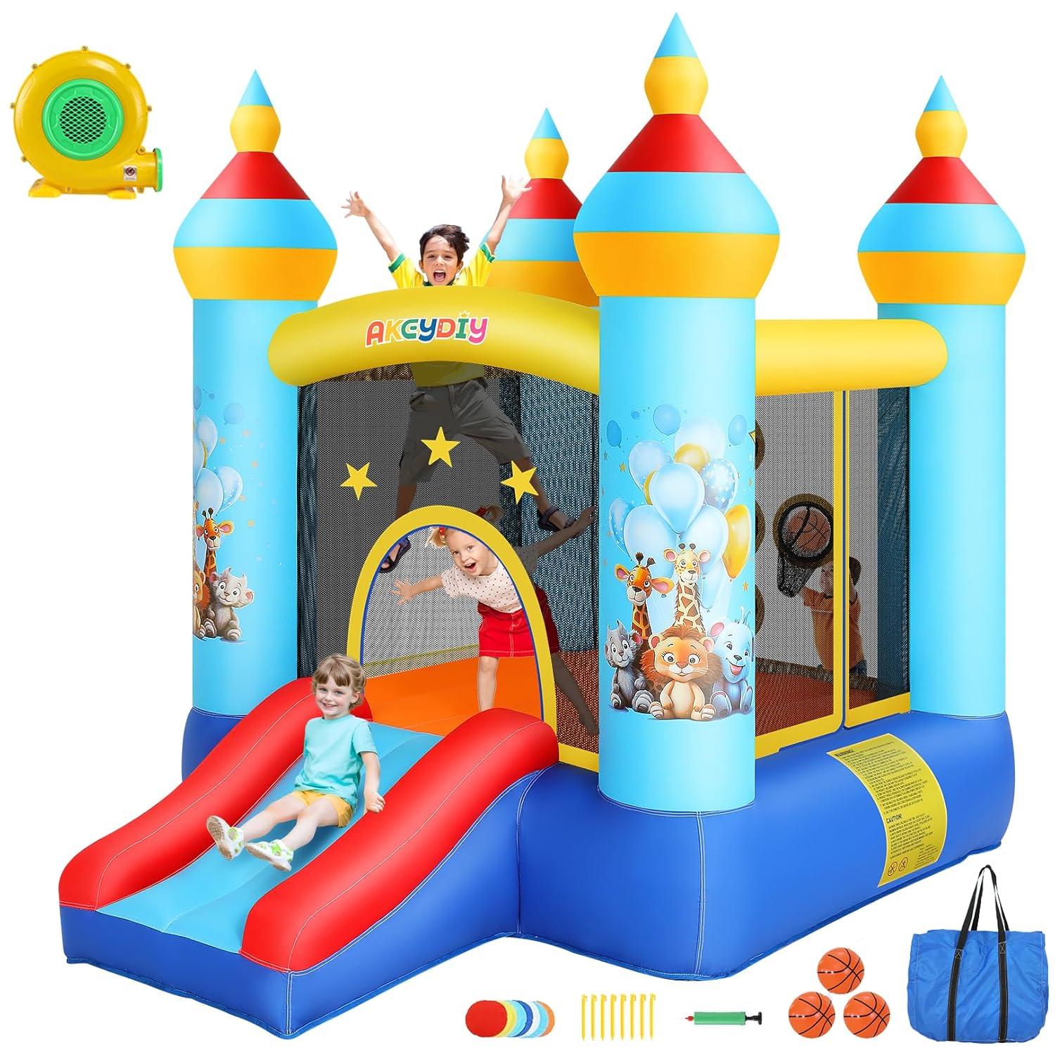 Ancheer 9ft x 6ft Animal Inflatable Bounce House for Kids, Inflatable Bouncy Castle with Blower, Jumping House with Slide/Pitching Game, Indoor Outdoor Toddler Kids Party