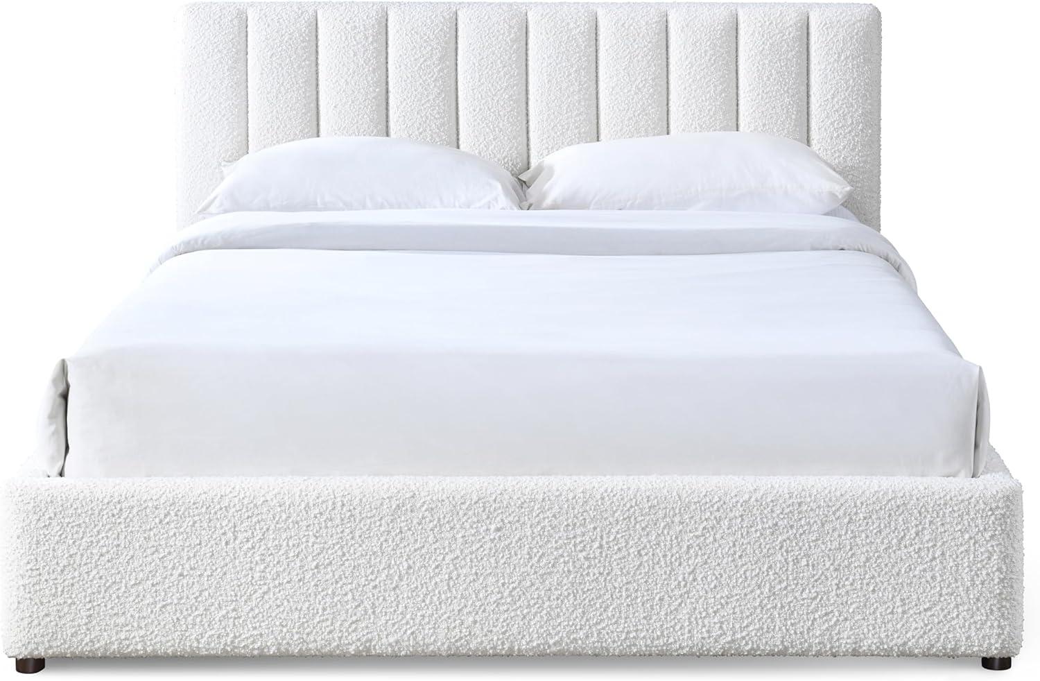 Omax Decor Jaxon Upholstered Platform Queen Bed in White Boucle Fabric