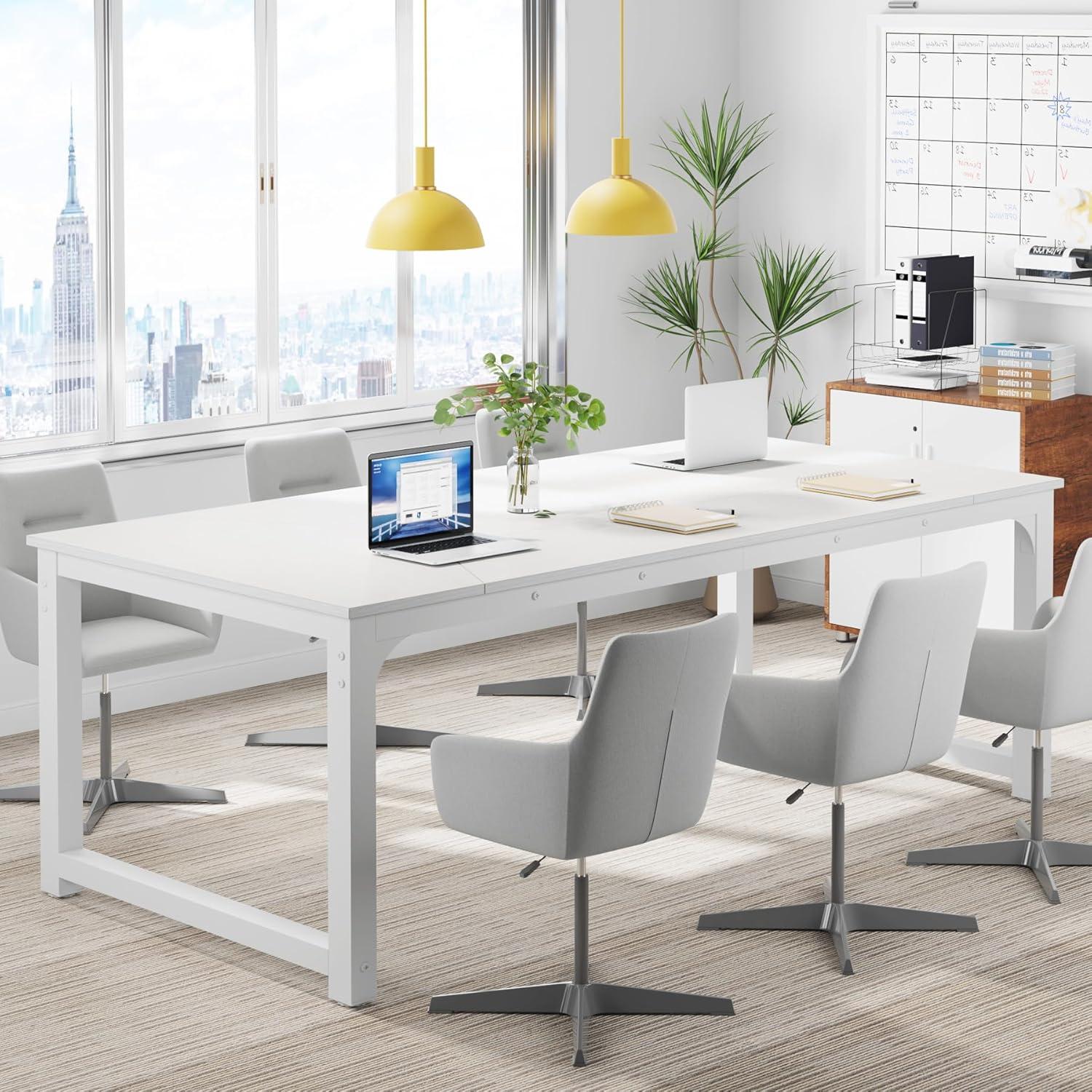 Tribesigns 78.7" White Wood Rectangular Office Desk