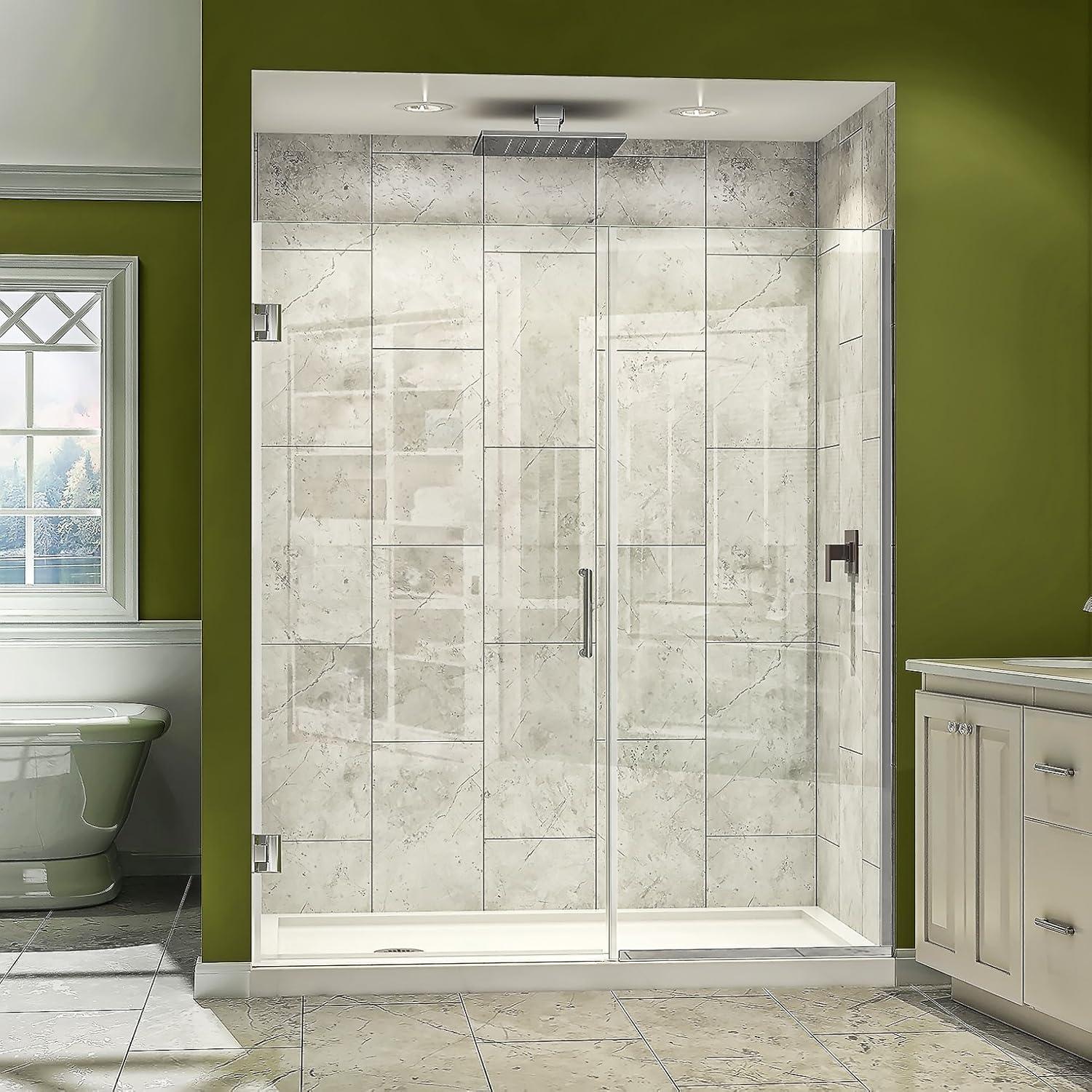DreamLine Unidoor Plus Chrome 46-in to 46-1/2-in W x 72.0-Inches H Frameless Hinged Shower door 3/8-in Thick Clear Glass