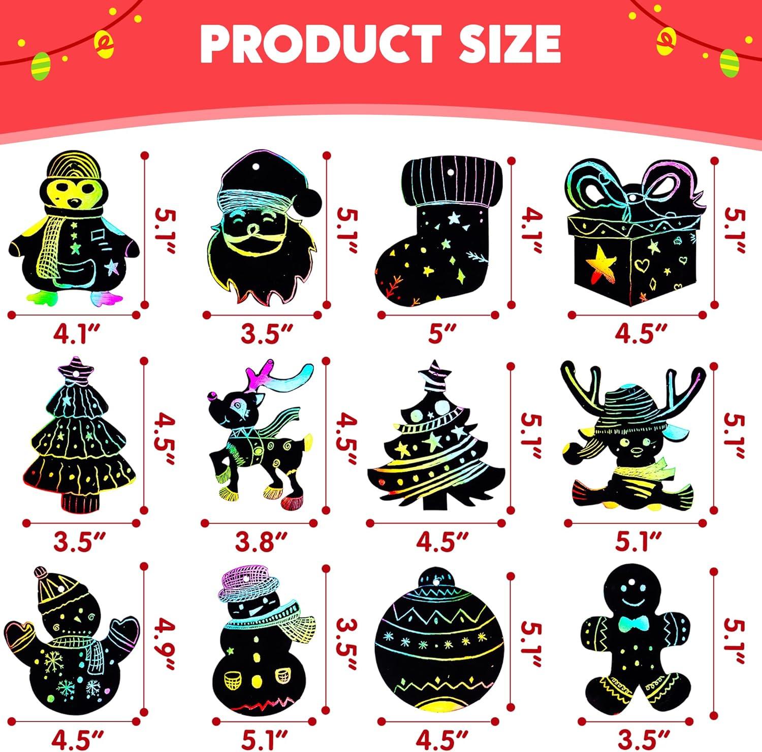 JOYFY 72pcs Rainbow Christmas Scratch Cards Ornament