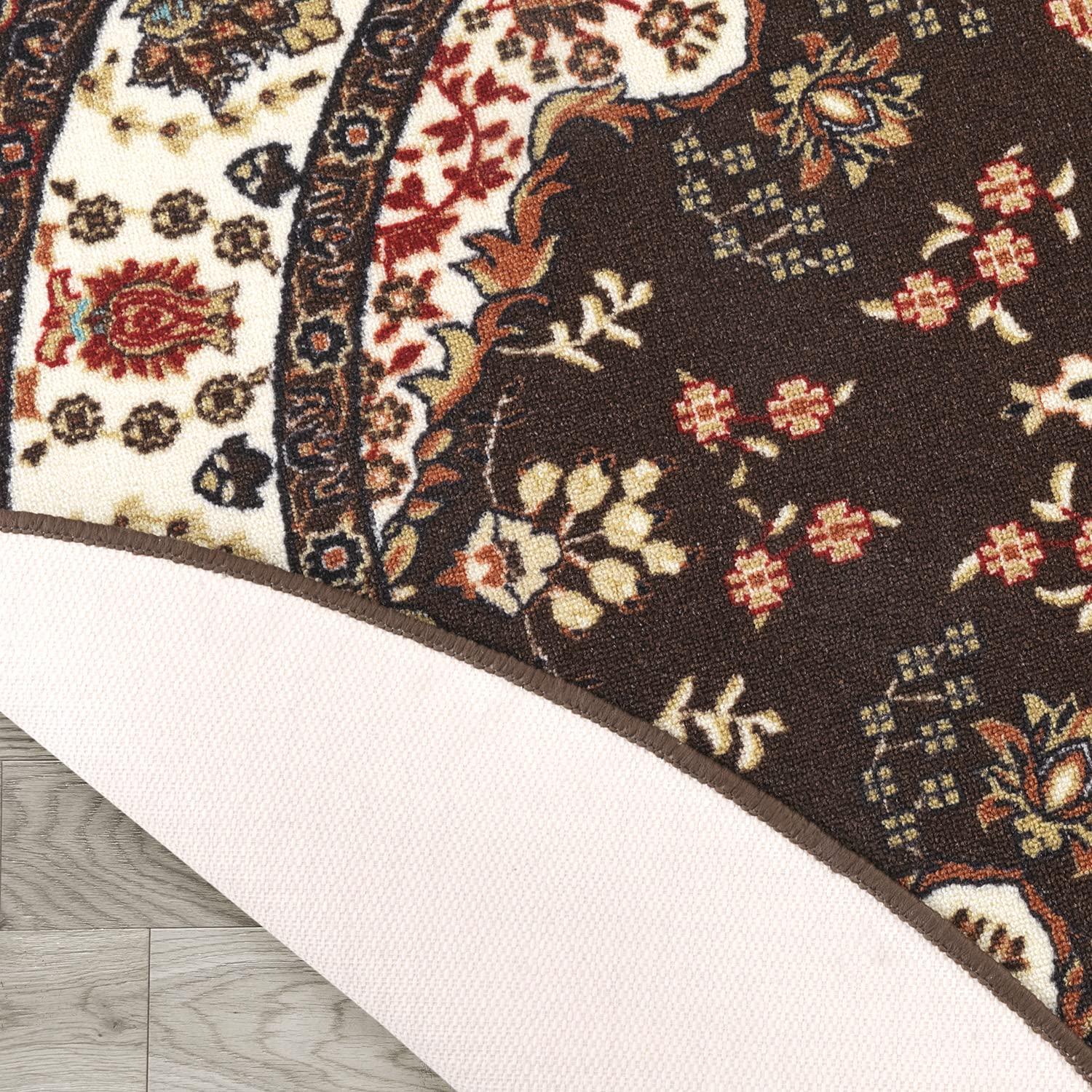 Antep Rugs Alfombras Oriental Traditional 5x7 Non-Skid (Non-Slip) Low Profile Pile Rubber Backing Indoor Area Rugs (Brown, 5' x 7' Oval)