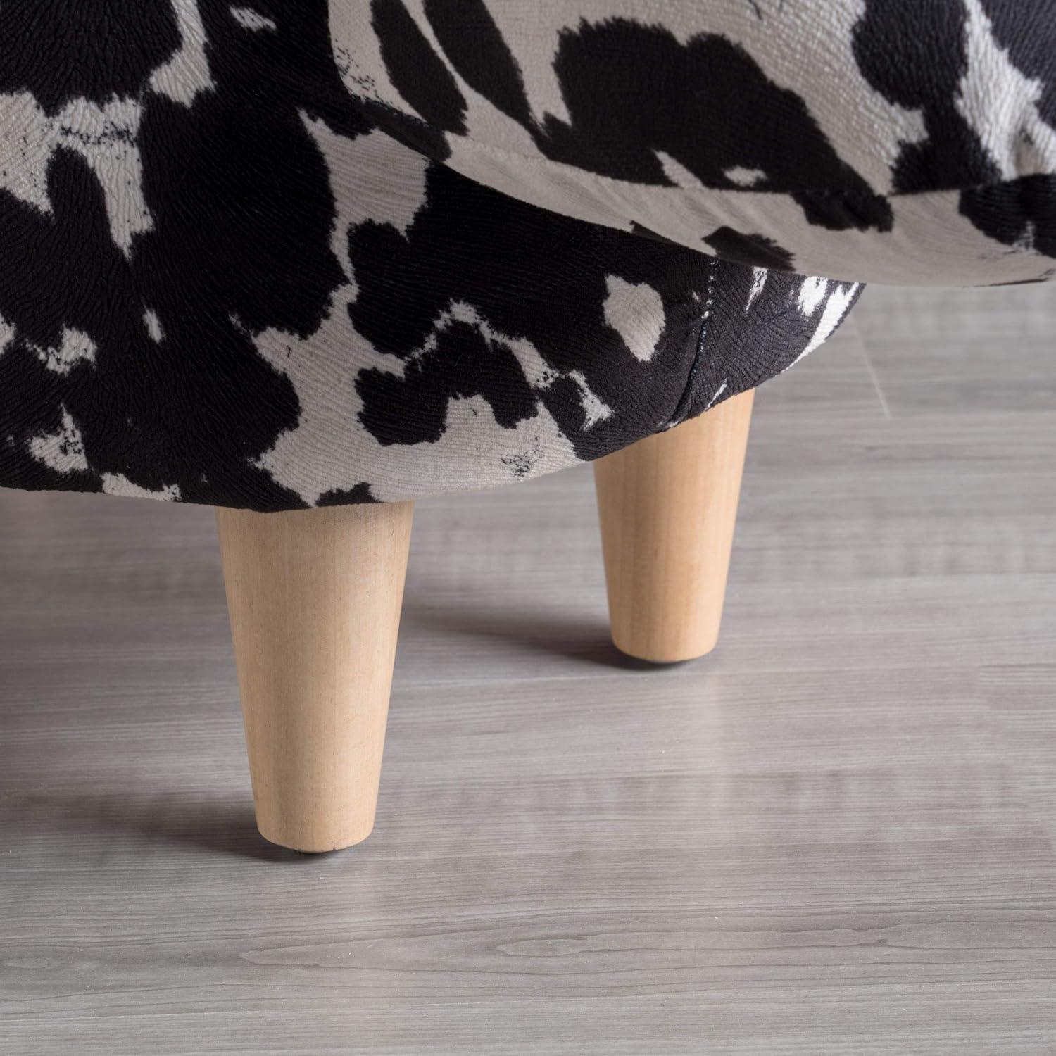 GDF Studio Moria Modern Velvet Cow Ottoman, Black and White