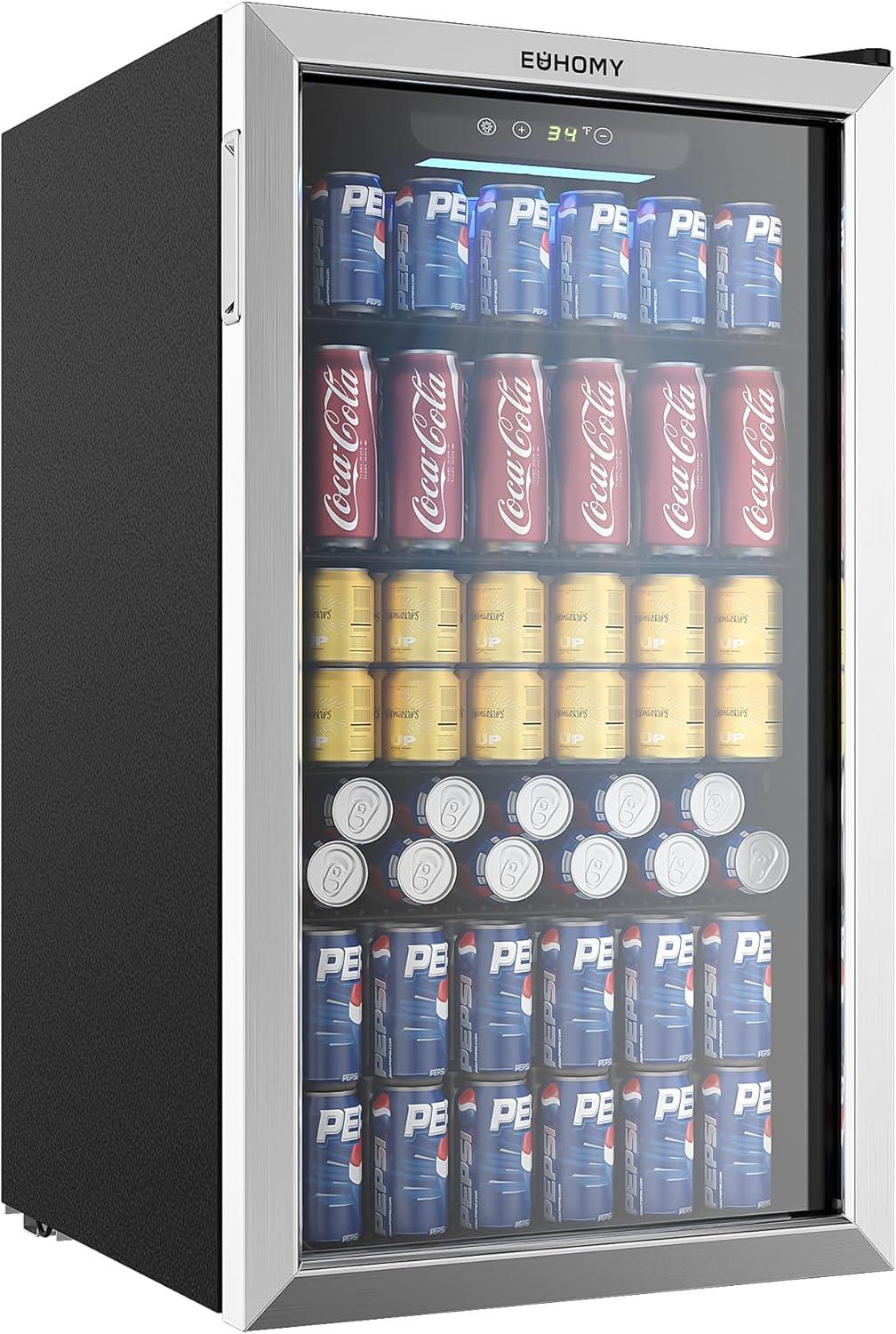 ZenZone Beverage Refrigerator Cooler, 125 Can Mini Fridge with Glass Door for Soda Beer or Wine, Beverage Cooler for Home, Office, Bar with Adjustable Removable Shelves, Silver