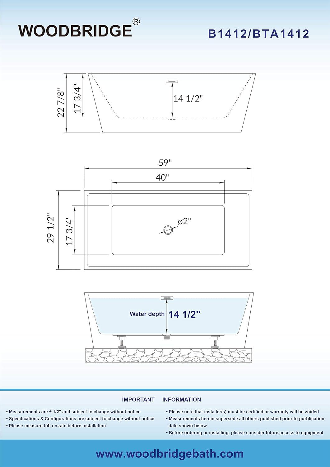 59" White Acrylic Freestanding Bathtub with Matte Black Overflow