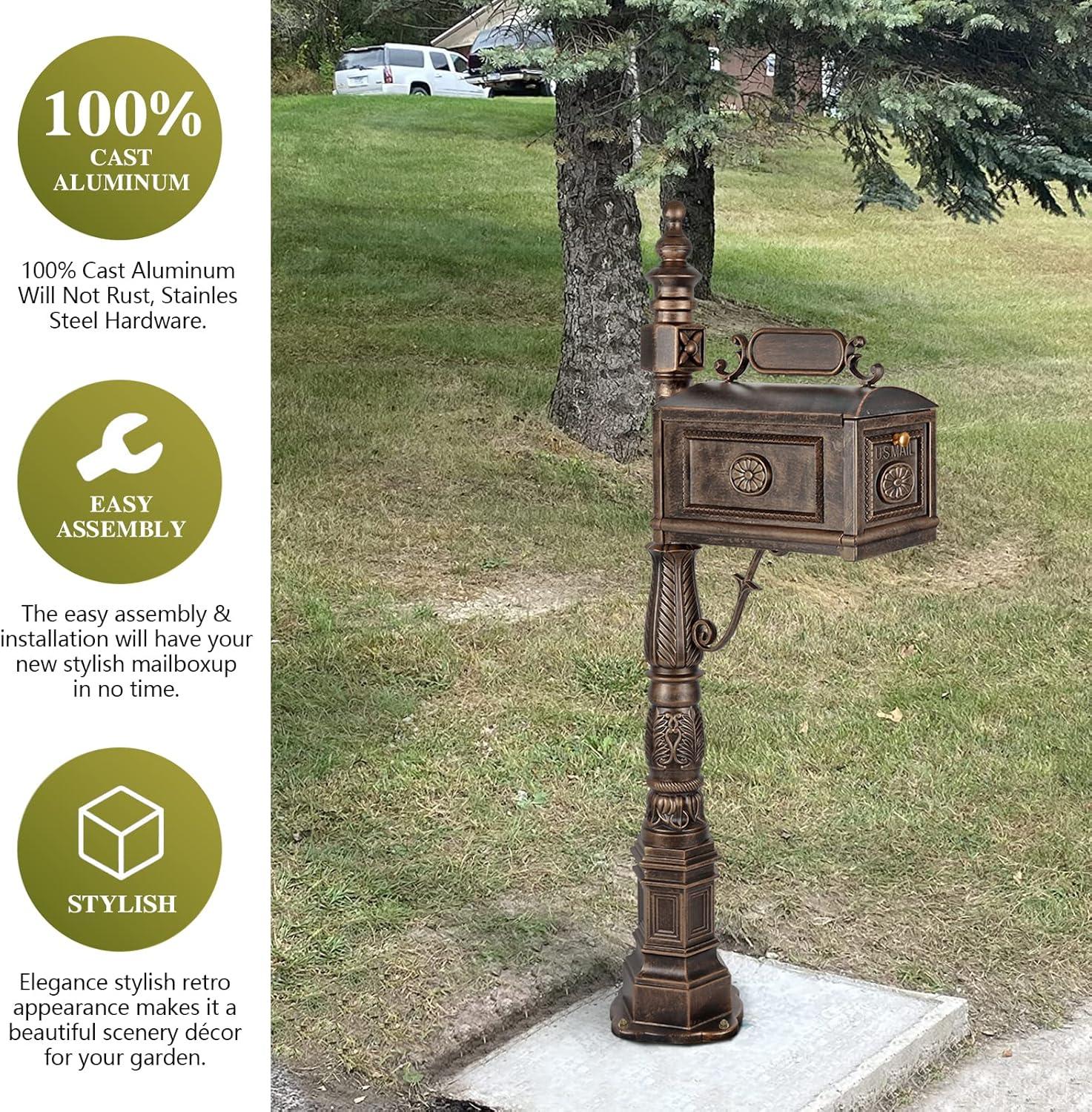 Polar Aurora Cast Aluminum Mailbox With Post Barcelona Decorative Modern Mail Box For Outside