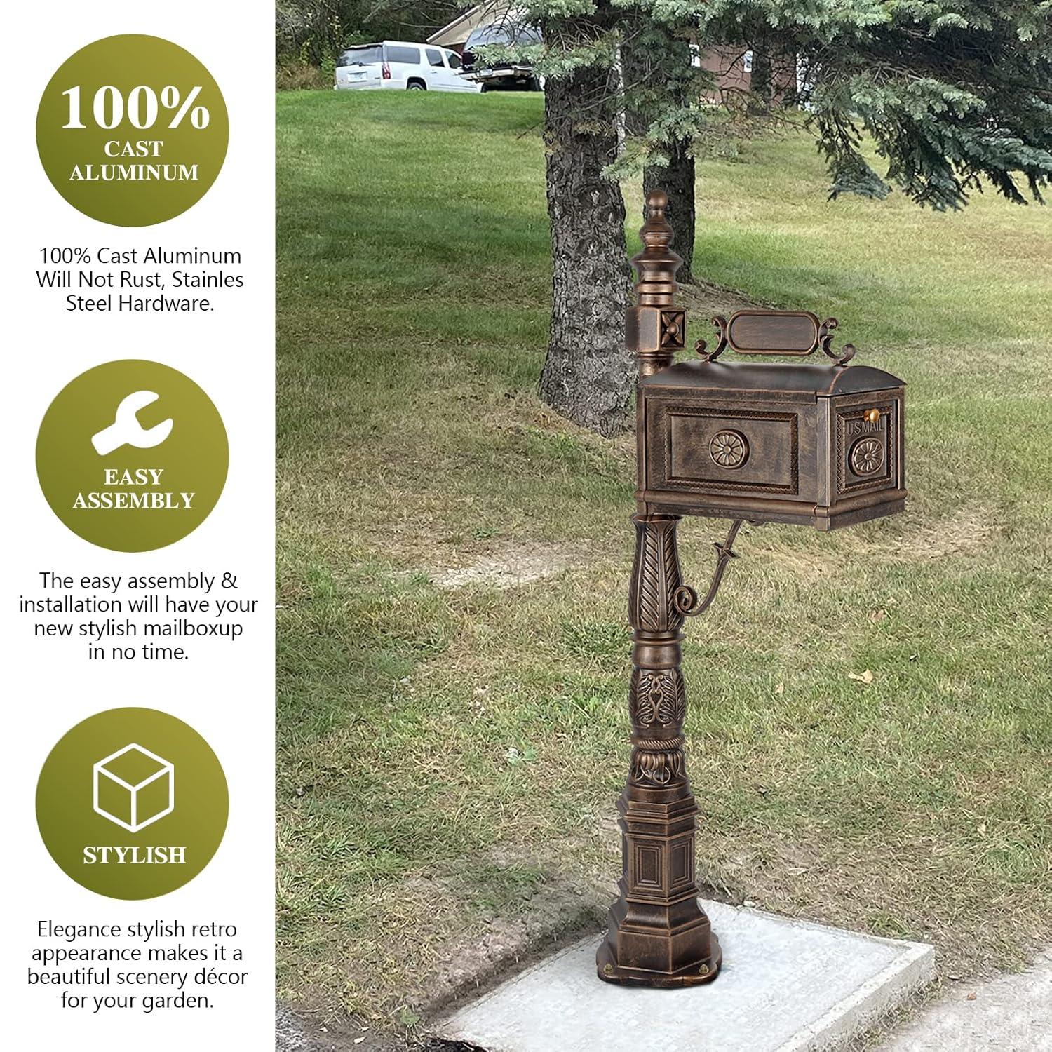 Polar Aurora Cast Aluminum Mailbox With Post Barcelona Decorative Modern Mail Box For Outside